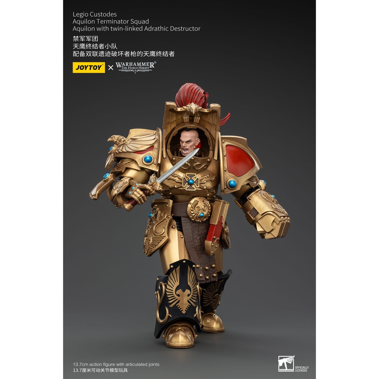 Warhammer The Horus Heresy Figurine articulée 1/18 Legio Custodes Aquilon Terminator Squad Aquilon avec Adrathic Destructor jumelé