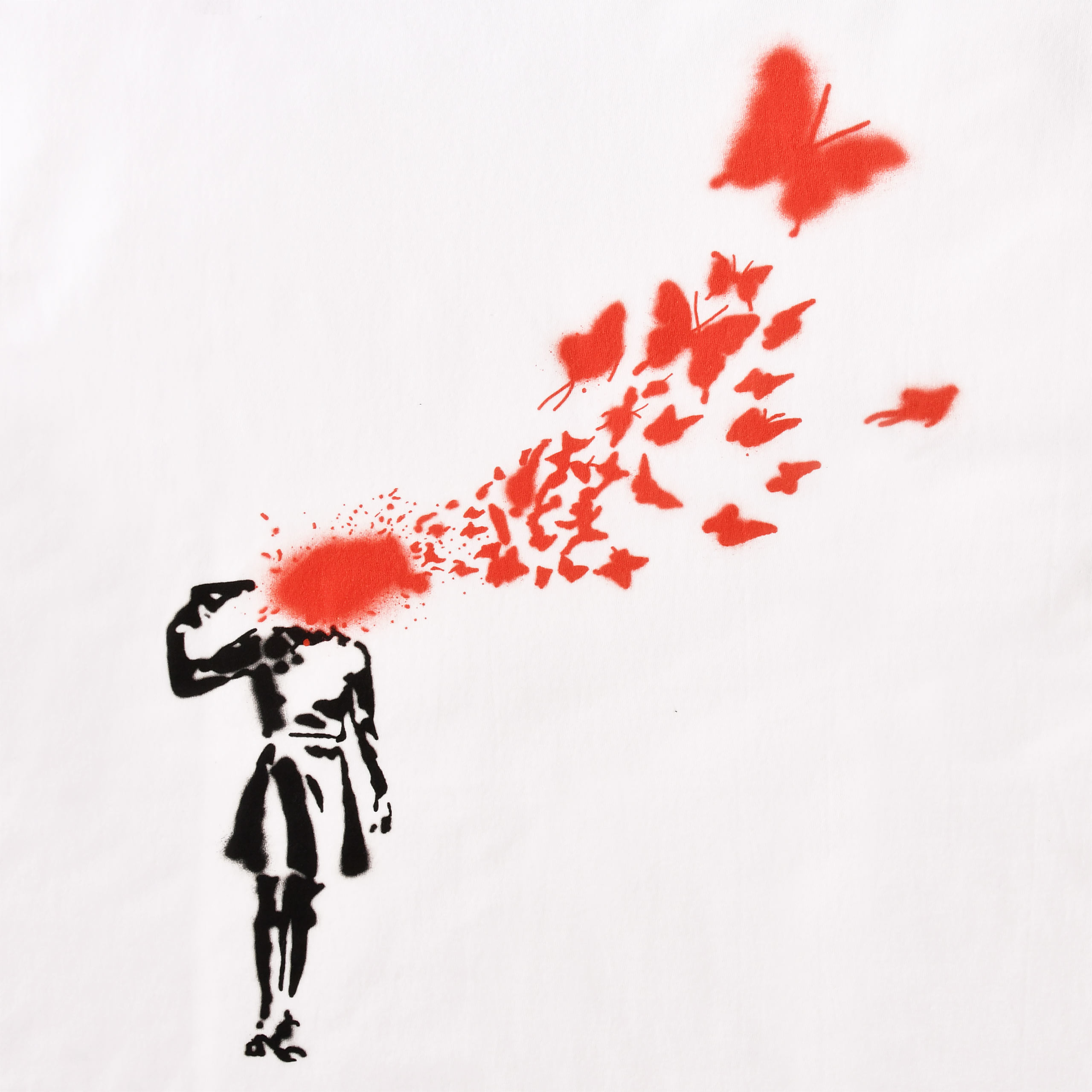 Banksy - T-shirt Fille et Papillons Blanc