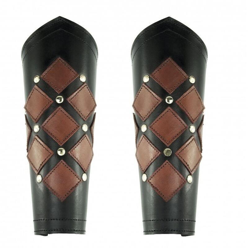 Medeltida läderarmskena Orm svart-brun