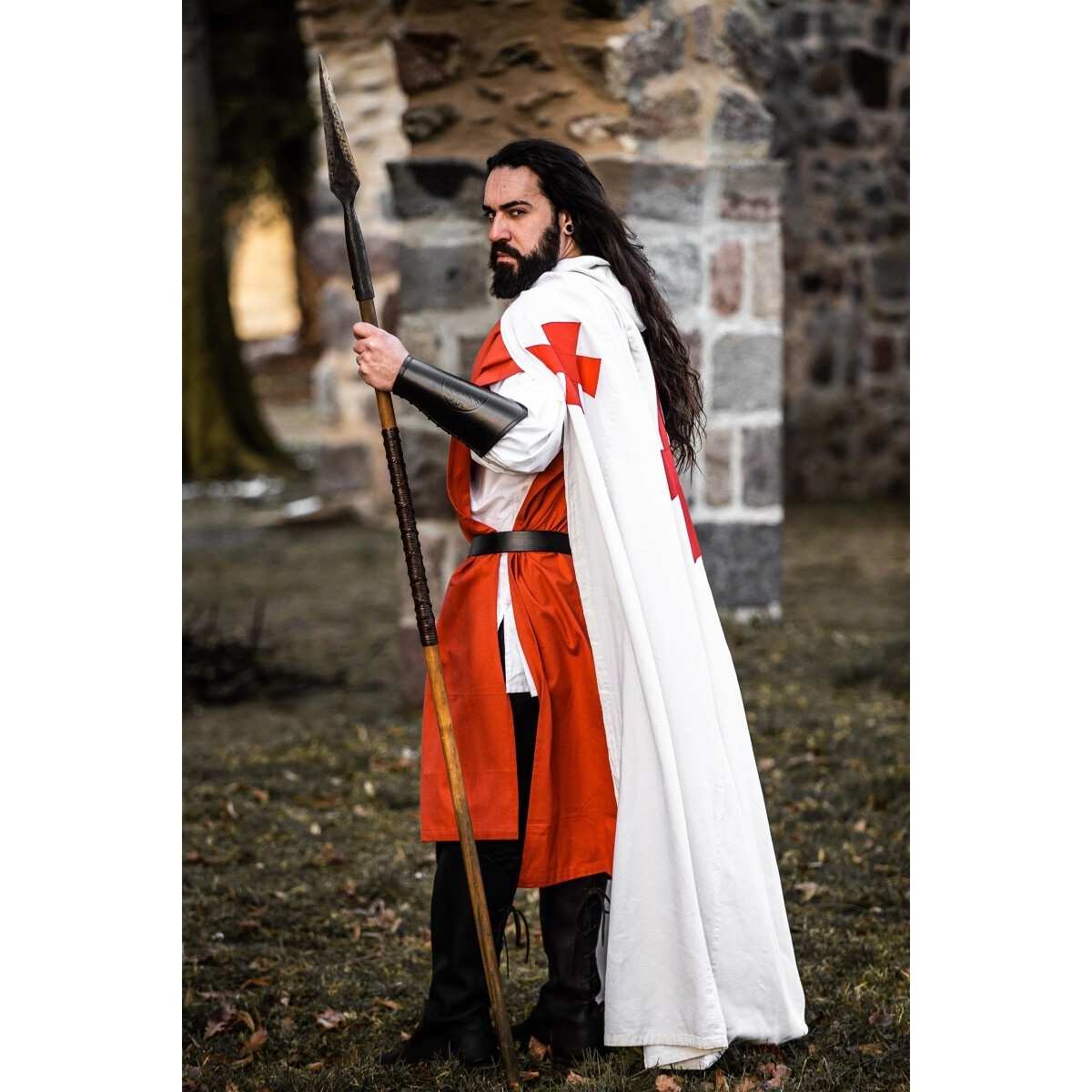 Capa medieval de los Templarios Baldwin blanco-rojo