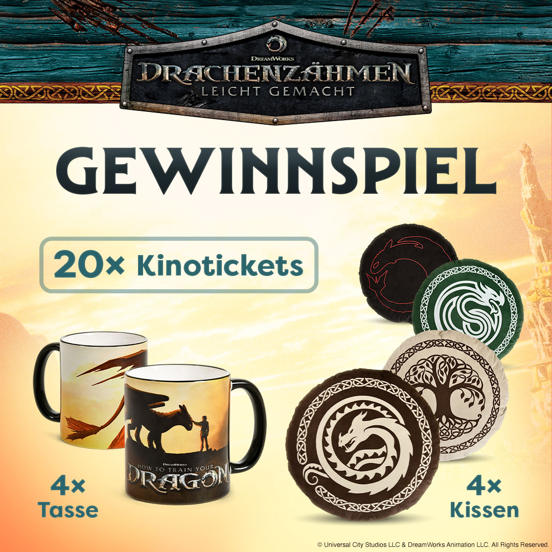Drachenzähmen leicht gemacht - Gewinnspiel: 20× Kinoticktes, 4× Tasse, 4×Kissen