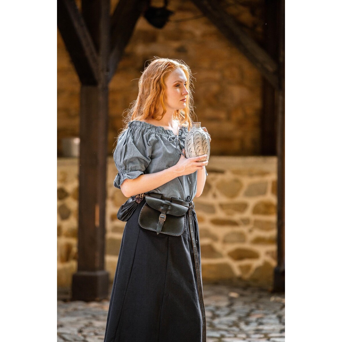 Chemisier médiéval à manches courtes Verena bleu
