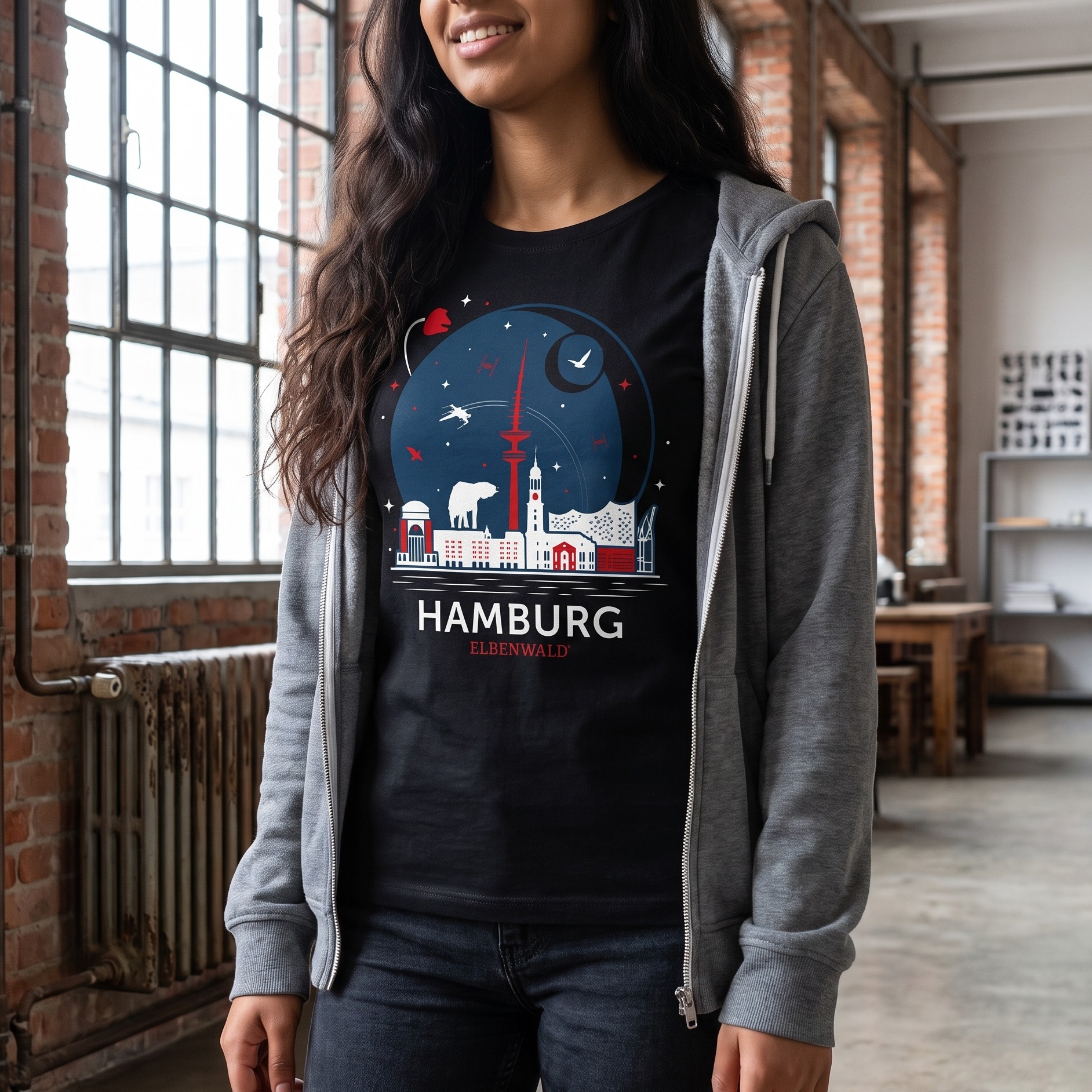 T-shirt Elbenwald à Hambourg Skyline noir