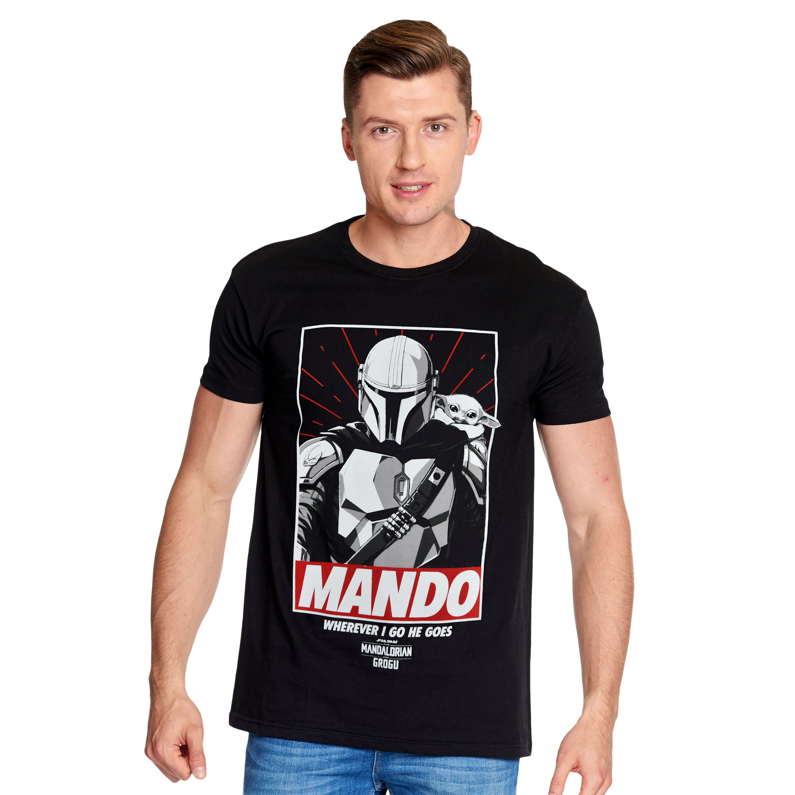 Mando Wherever I Go He Goes T-Shirt Black - Star Wars The Mandalorian