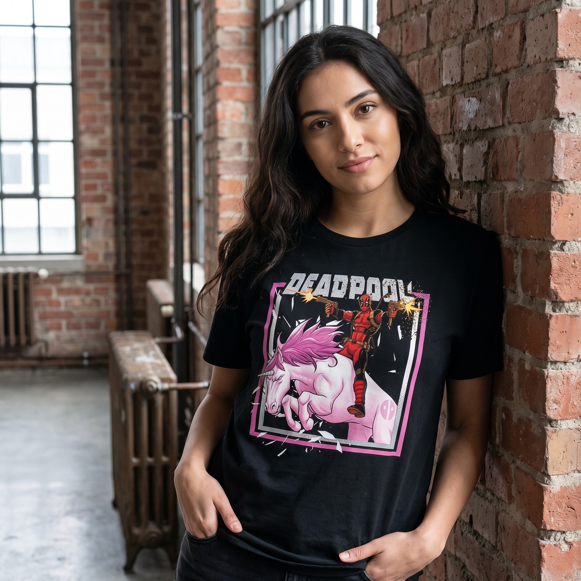 Deadpool - Pink Unicorn Ride T-Shirt schwarz