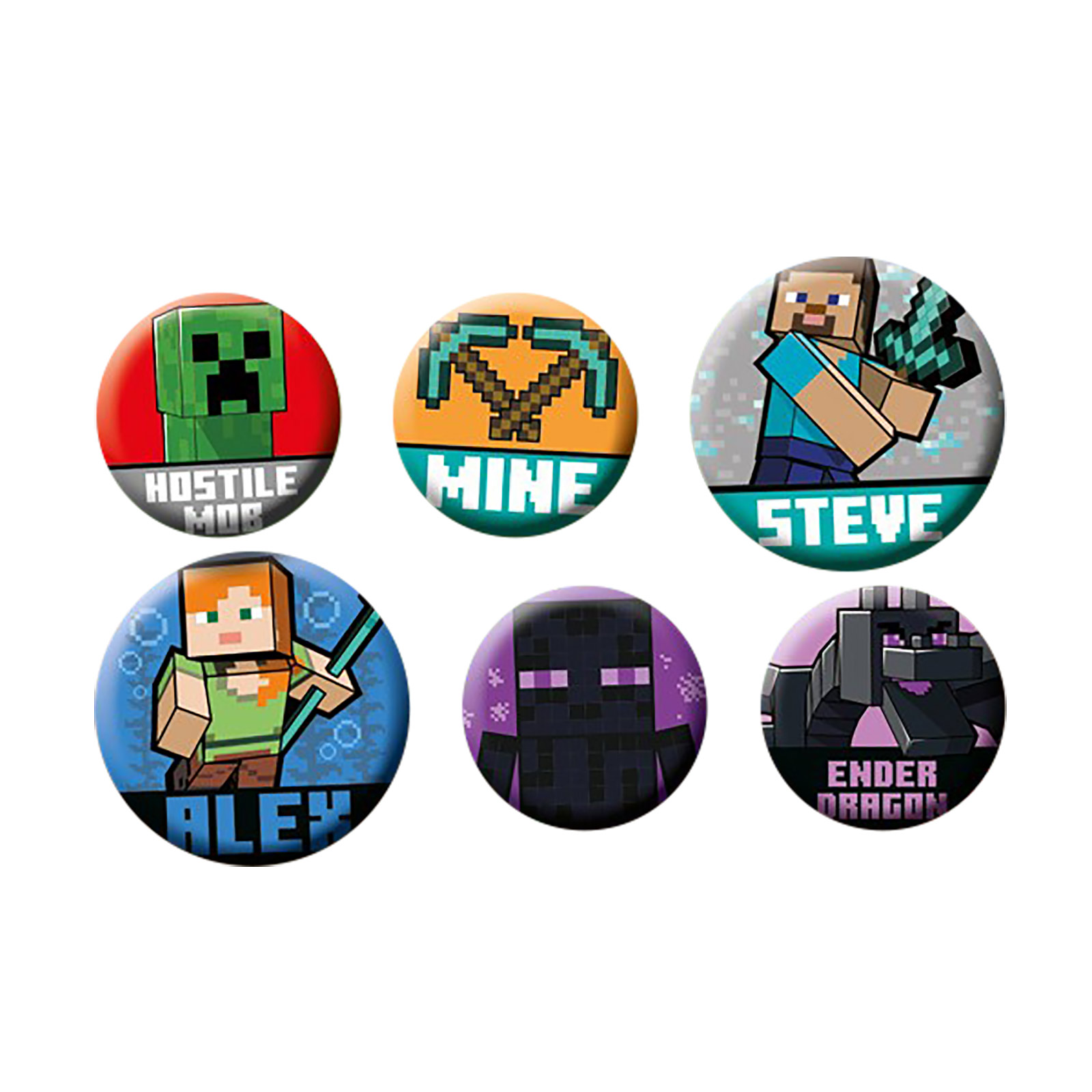 Minecraft - Ensemble de boutons de caractères 6 pièces