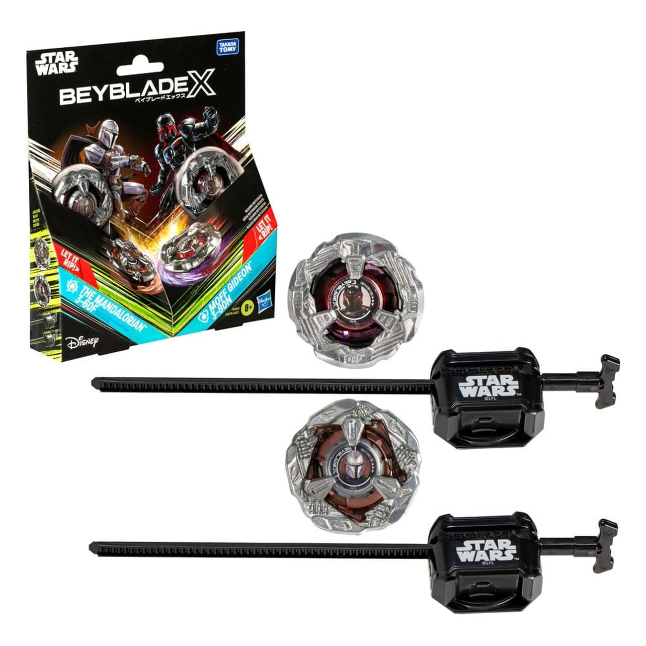 Collaboration Beyblade X et Star Wars The Mandalorian 3-60F vs. Moff Gideon 3-80N