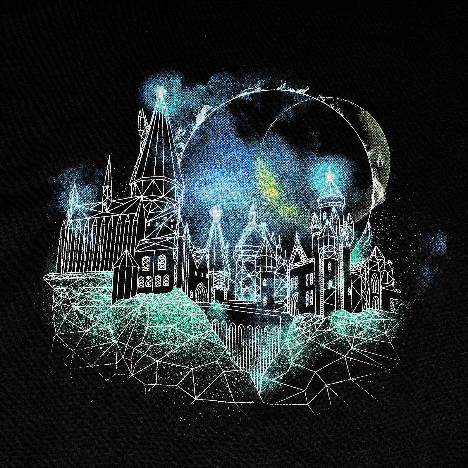 Harry Potter - Hogwarts 's Nachts Schets T-Shirt Zwart
