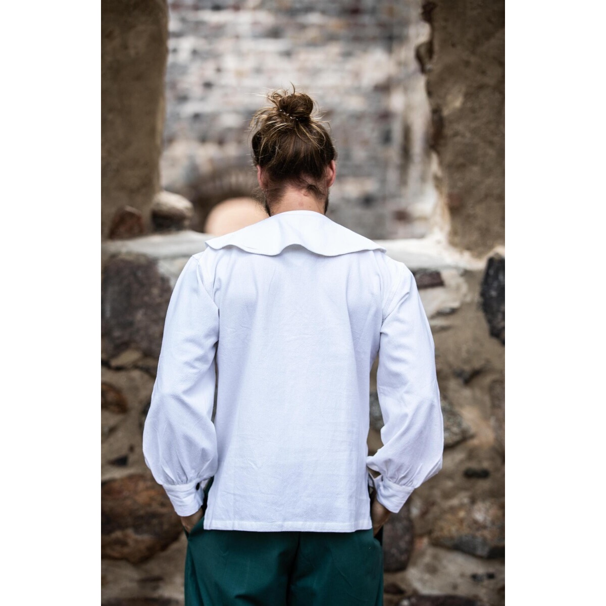 Camisa medieval de cuello redondo Athos blanca