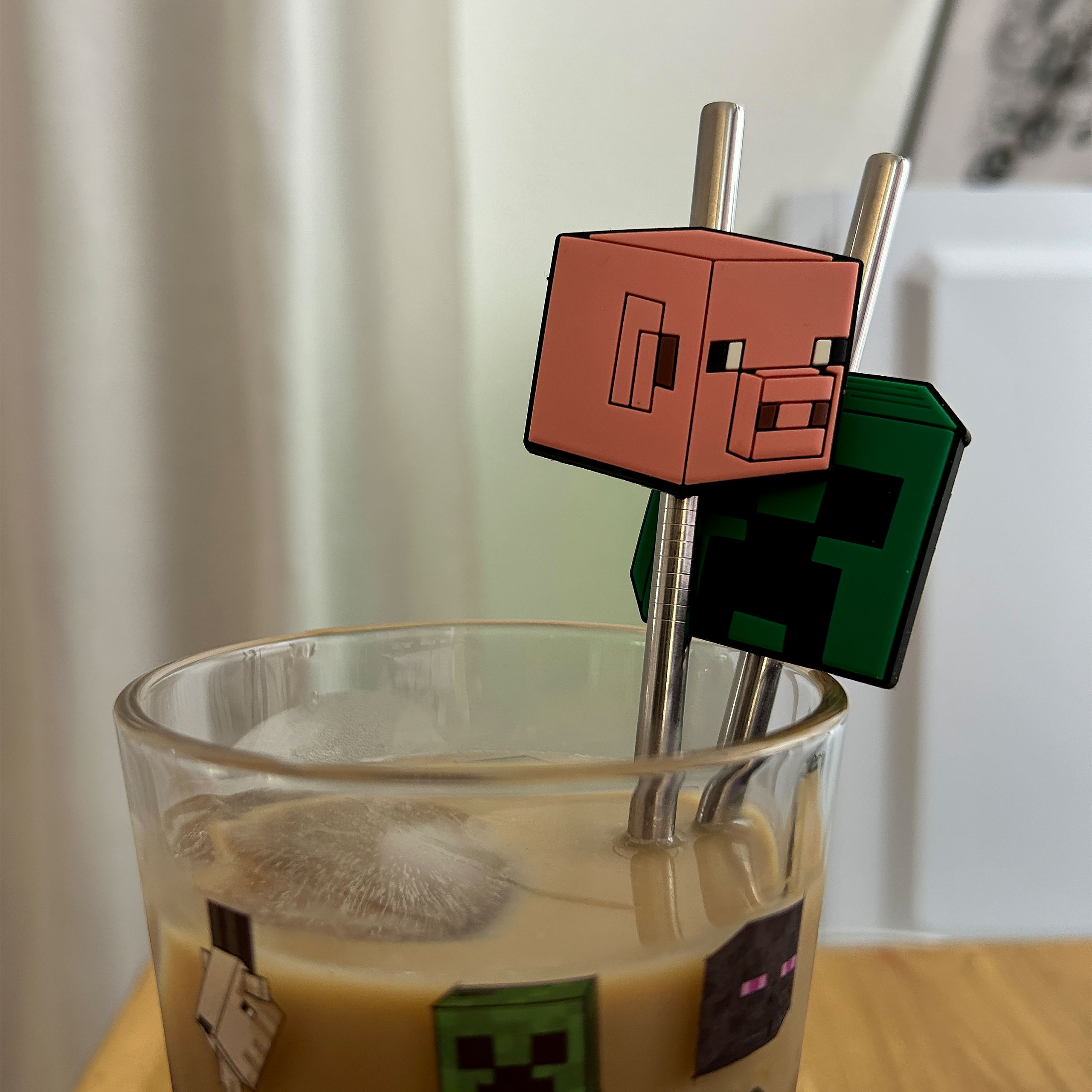 Minecraft - Characters Glas mit 2 Strohhalmen