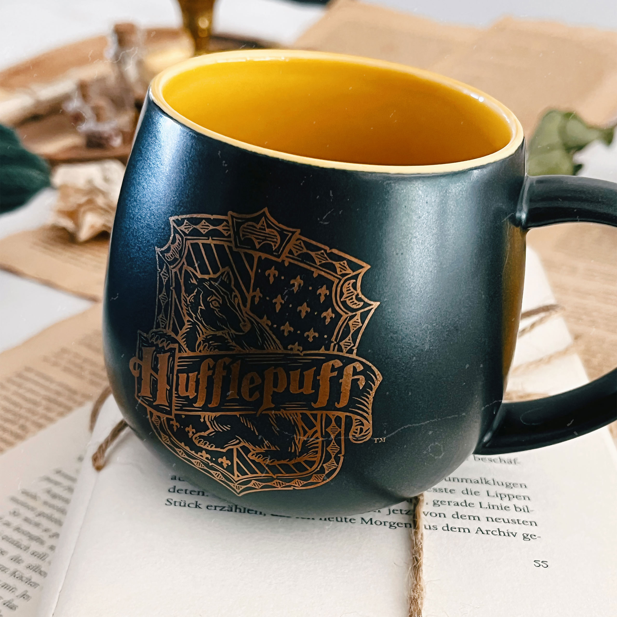 Hufflepuff Mok met 3D Hogwarts Wapen Binnenin - Harry Potter
