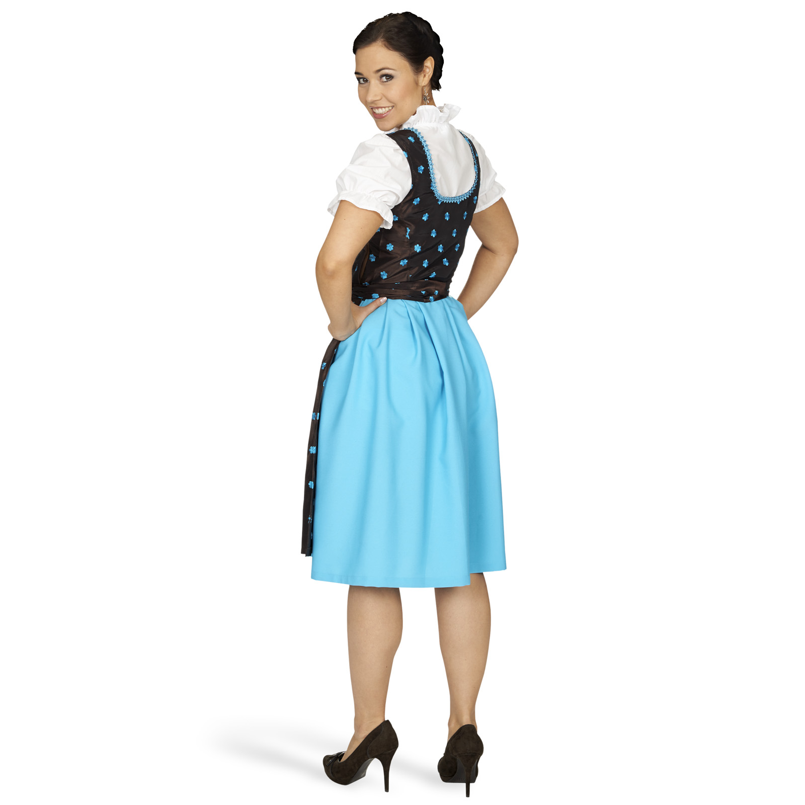 Edelweiss Dirndl - Brown/Turquoise Traditional Dress with Blouse Insert