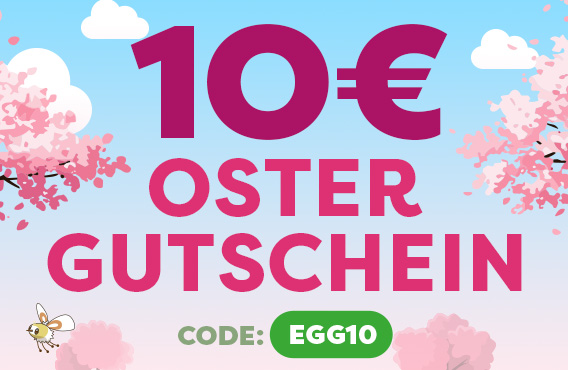 Kirschblüten-Frühlingsmotiv mit Text: 10 € Ostergutschein, Code EGG10.