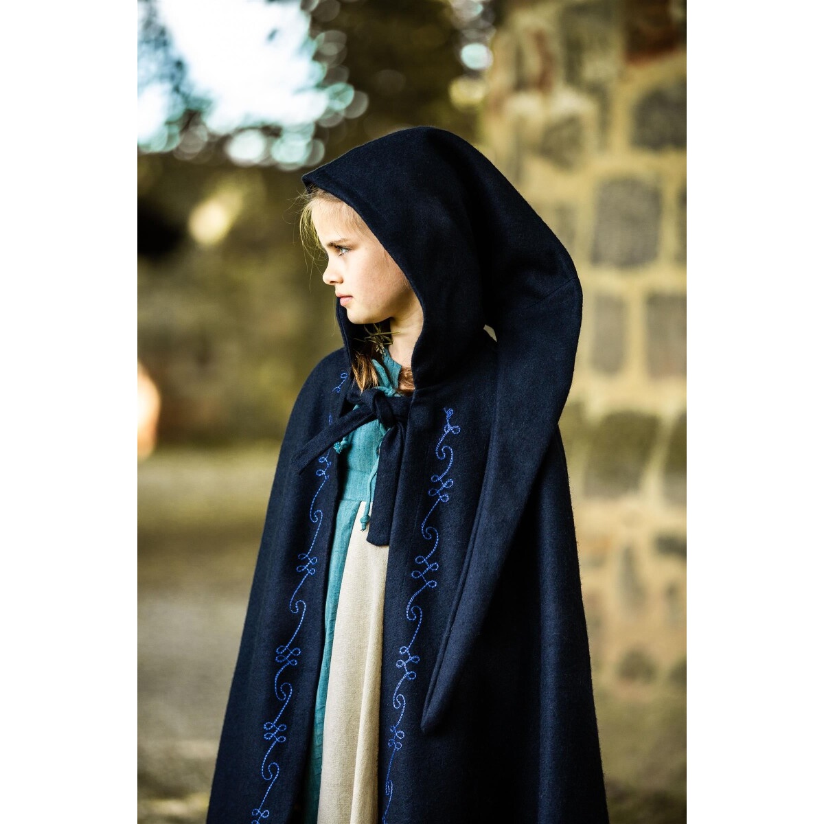 Medieval wool cloak with embroidery for kids