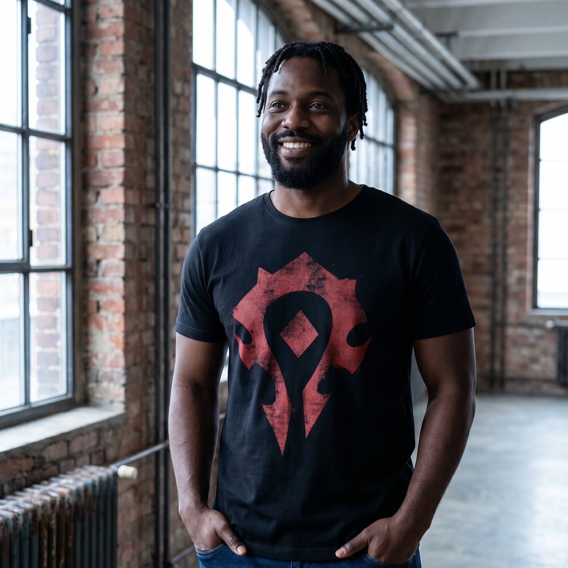 World of Warcraft - Camiseta negra con logo de la Horda en spray