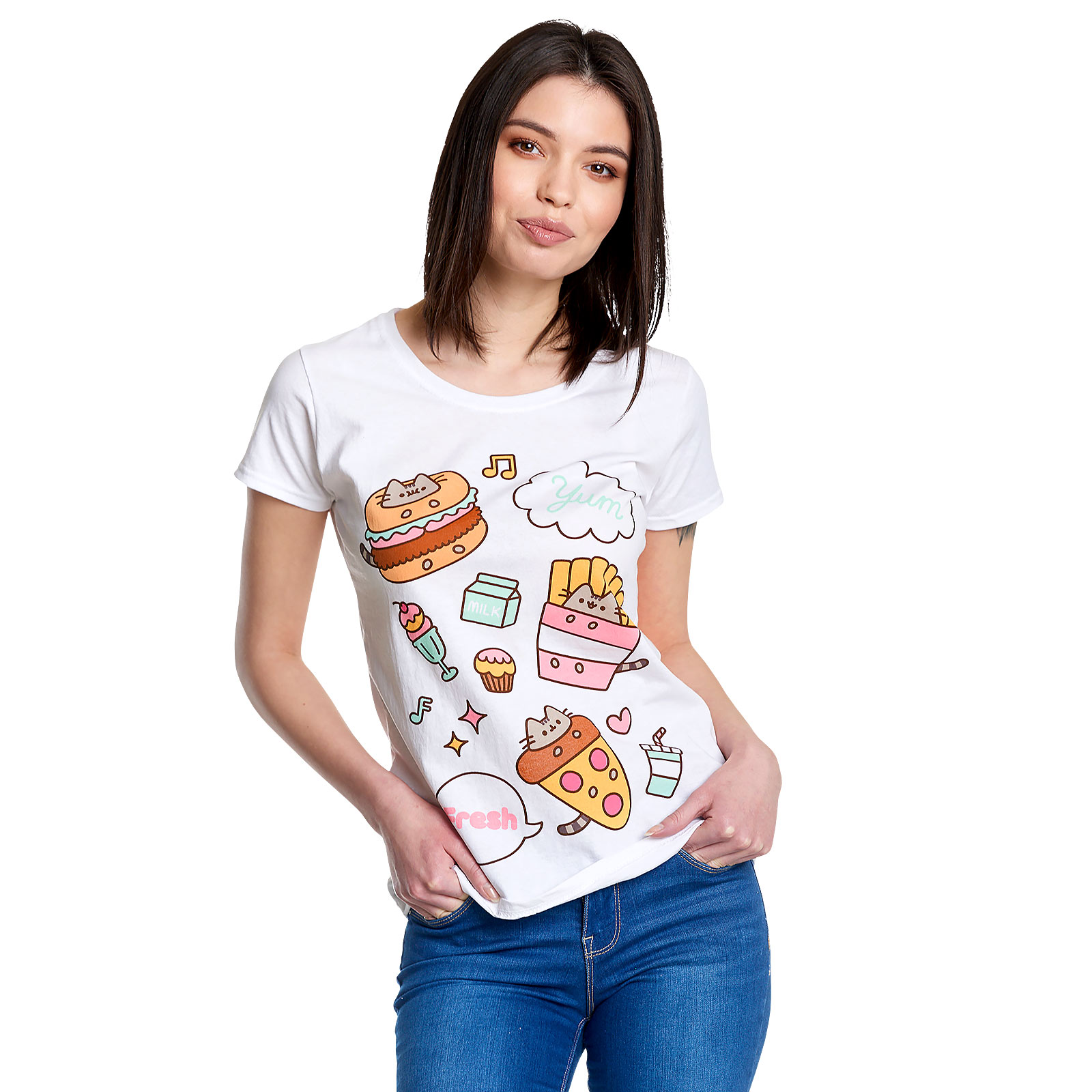 Pusheen - T-shirt Foodie pour femmes blanc