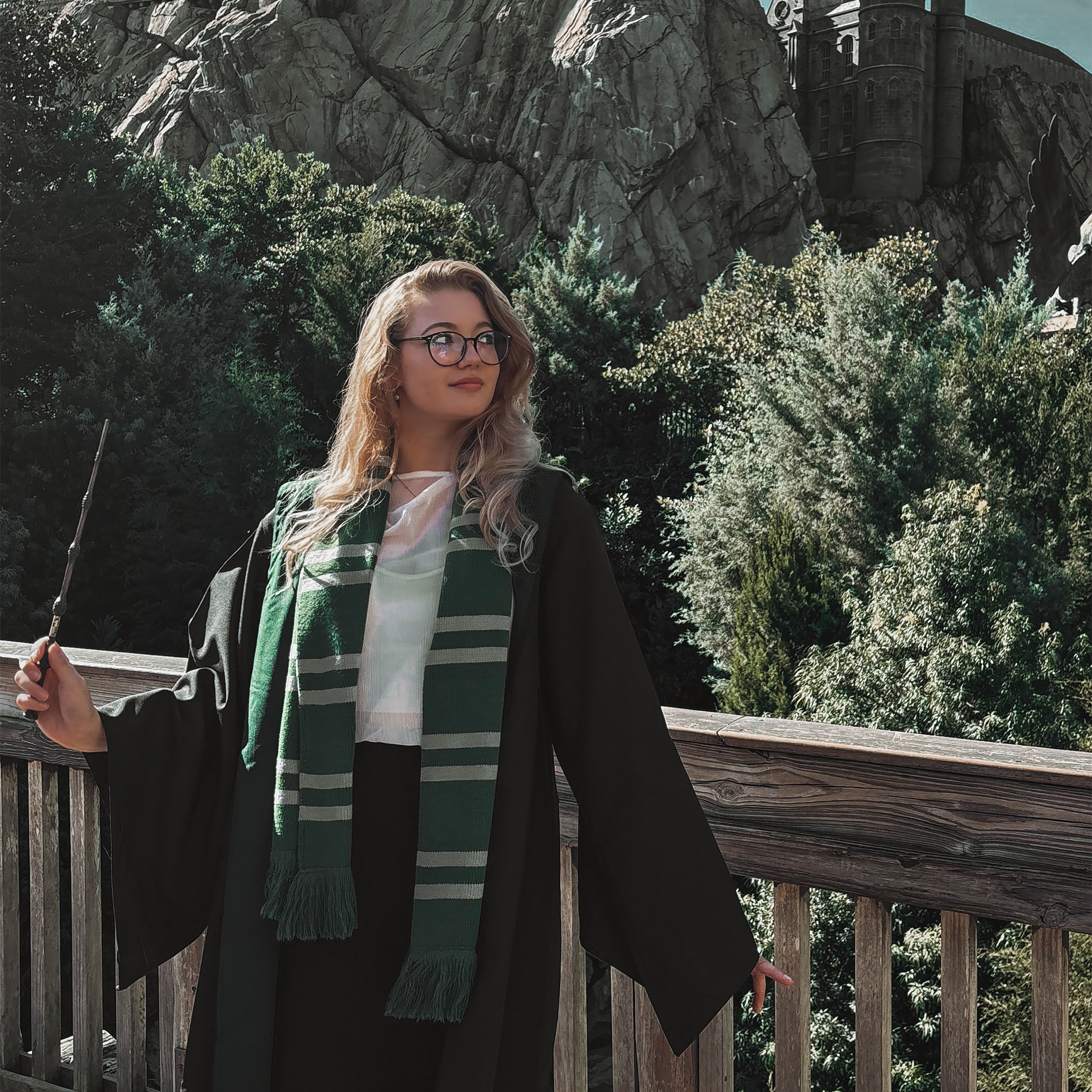 Harry Potter - Sciarpa in maglia Slytherin grigio-verde