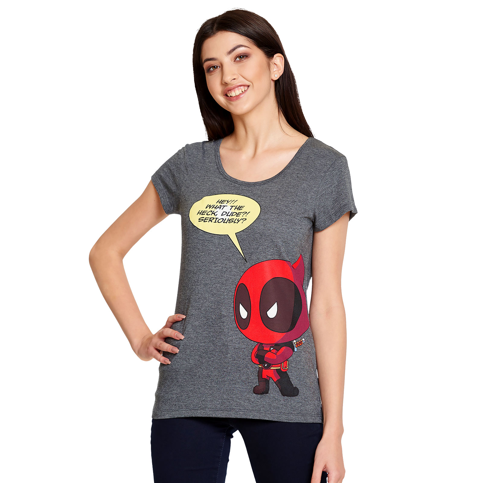 Deadpool - Chibi Dames T-Shirt Grijs