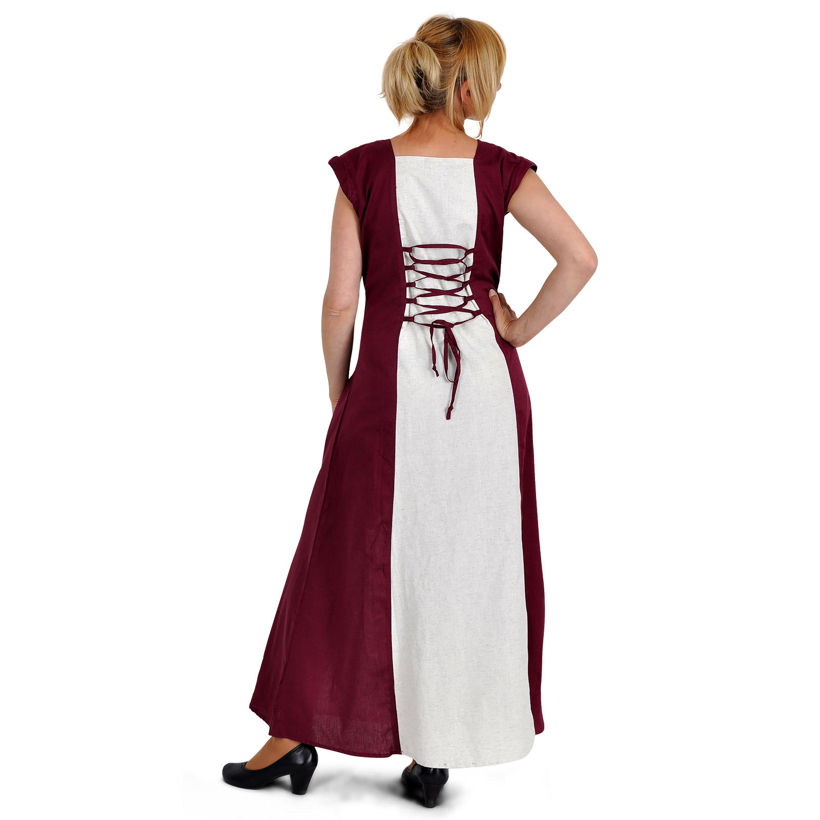 Middeleeuwse jurk Applonia met afneembare mouwen natuur-bordeaux
