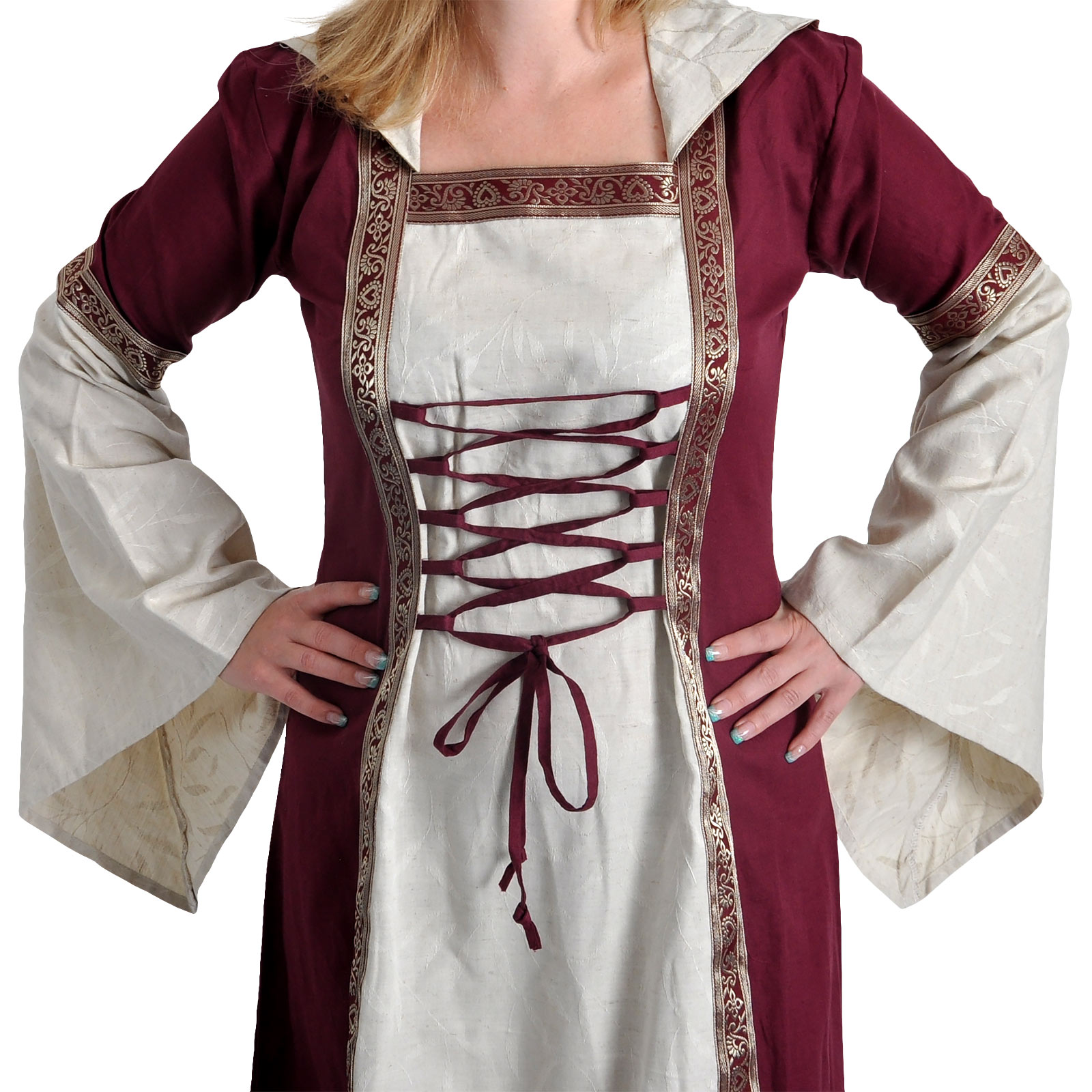Medieval Dress Brigitta natural-bordeaux