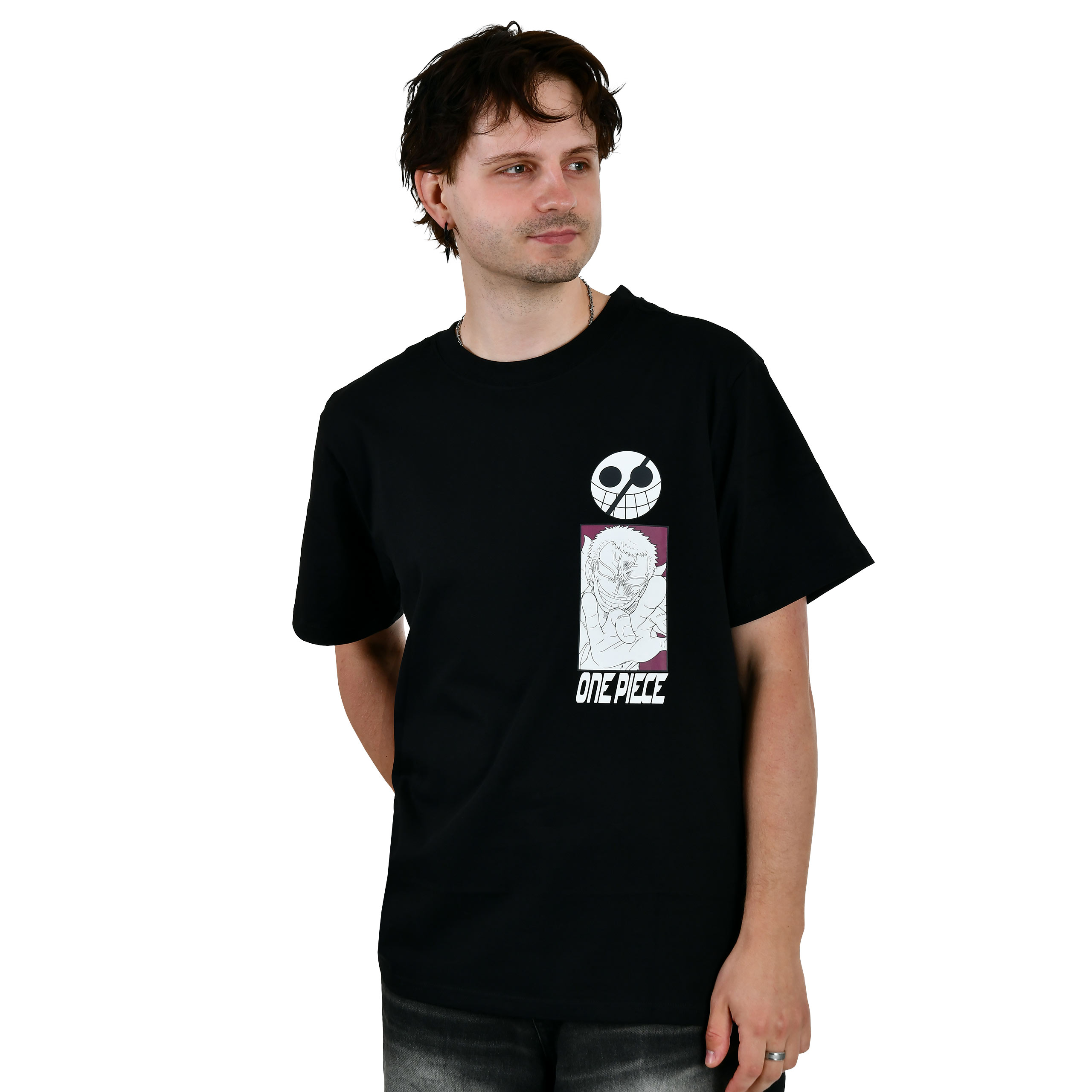 One Piece - T-shirt oversize Don Quixote Doflamingo nera