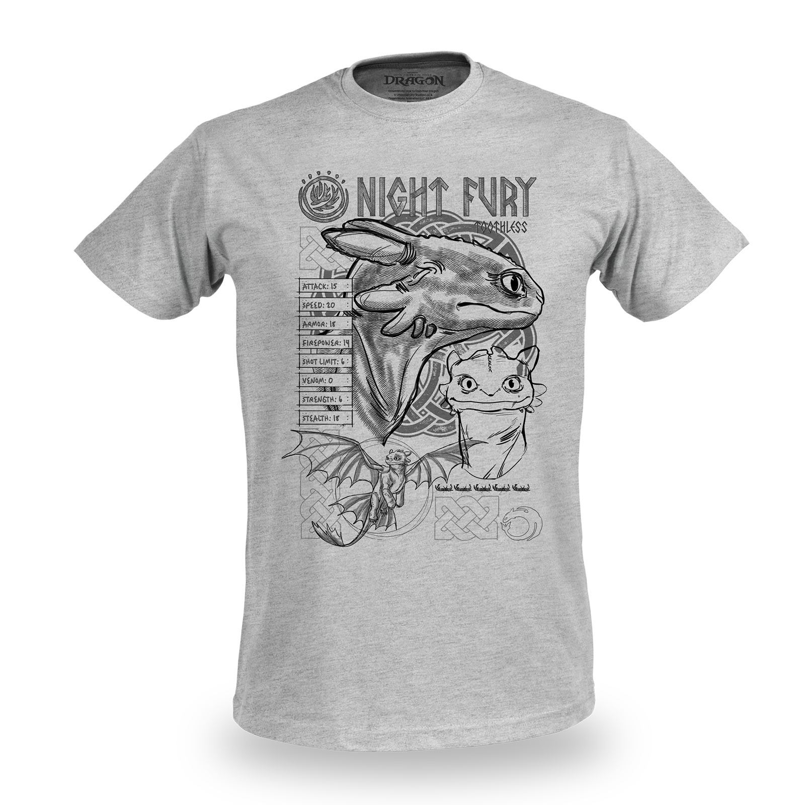 Drachenzähmen leicht gemacht - Night Fury Sketch T-Shirt grau