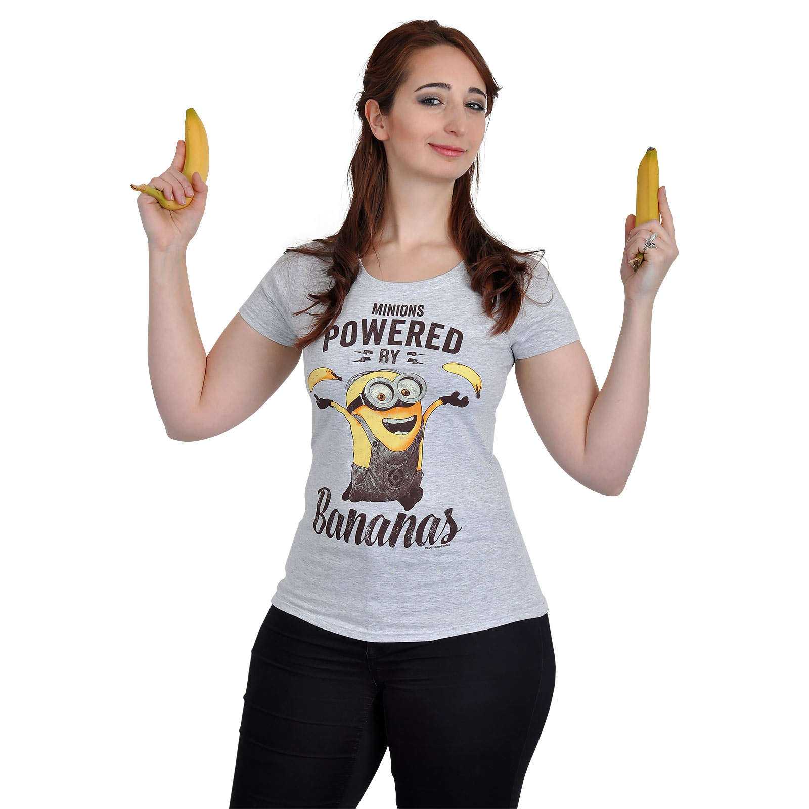 Minions - Powered By Bananas Girlie Shirt grey