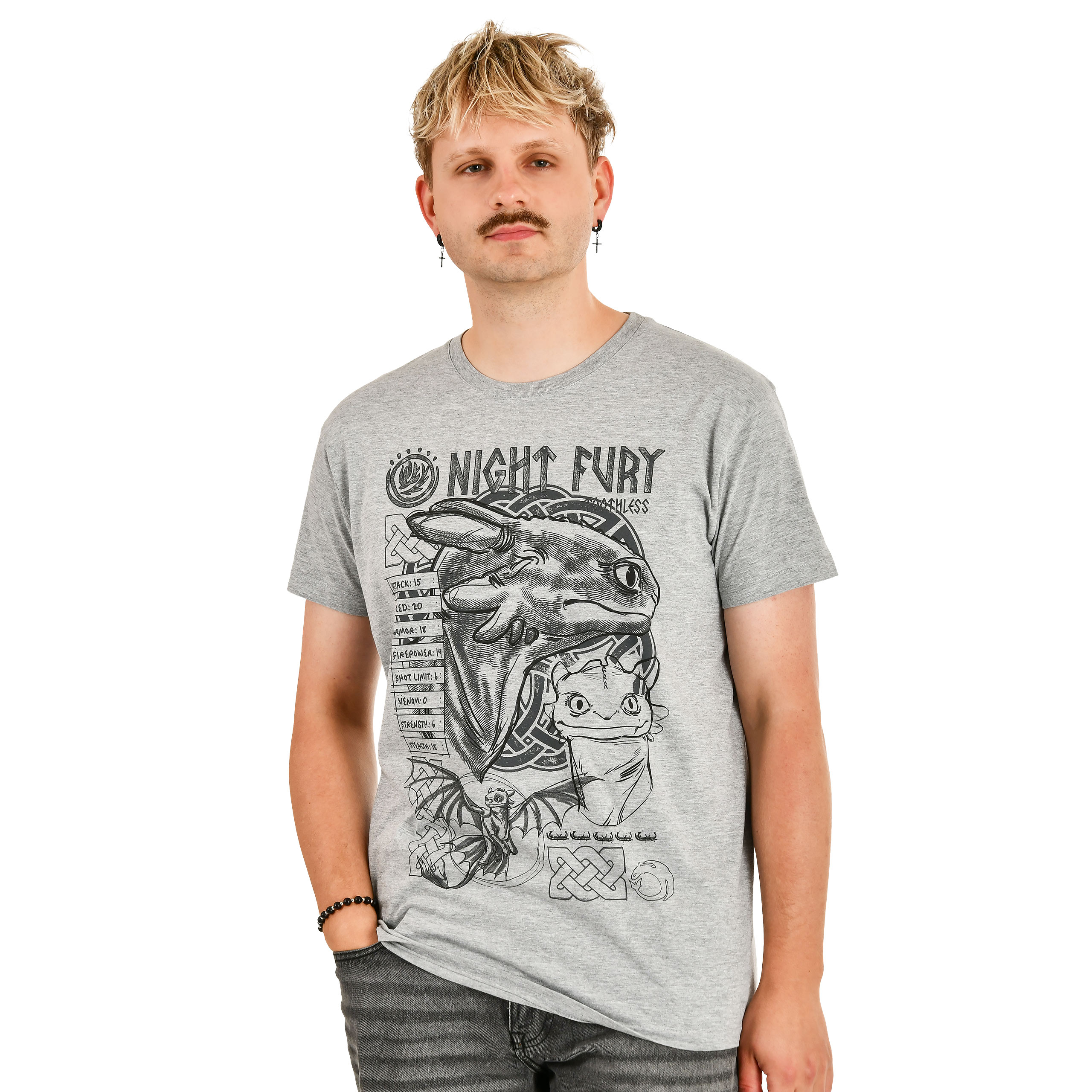 Dragons - T-shirt croquis Fureur Nocturne gris