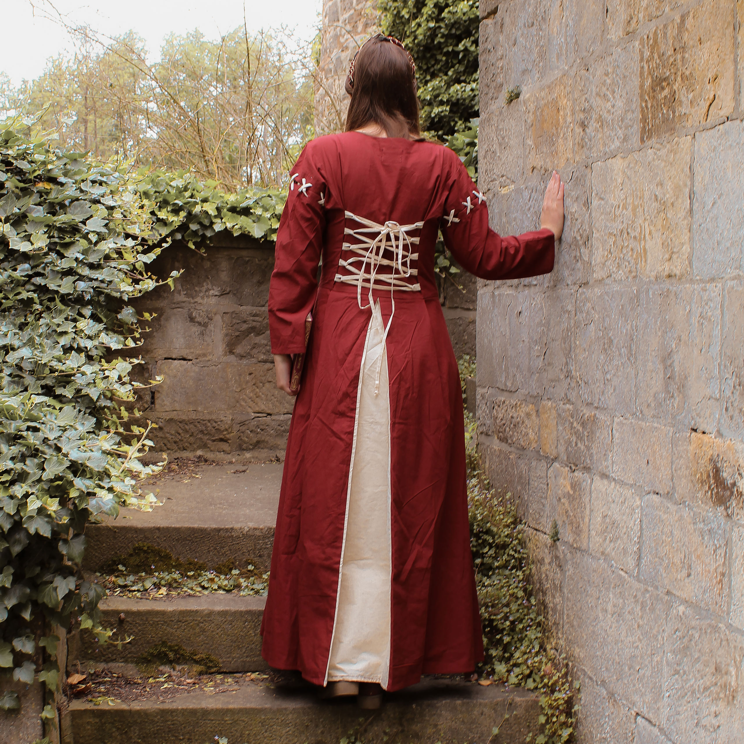 Medieval dress Larina red beige