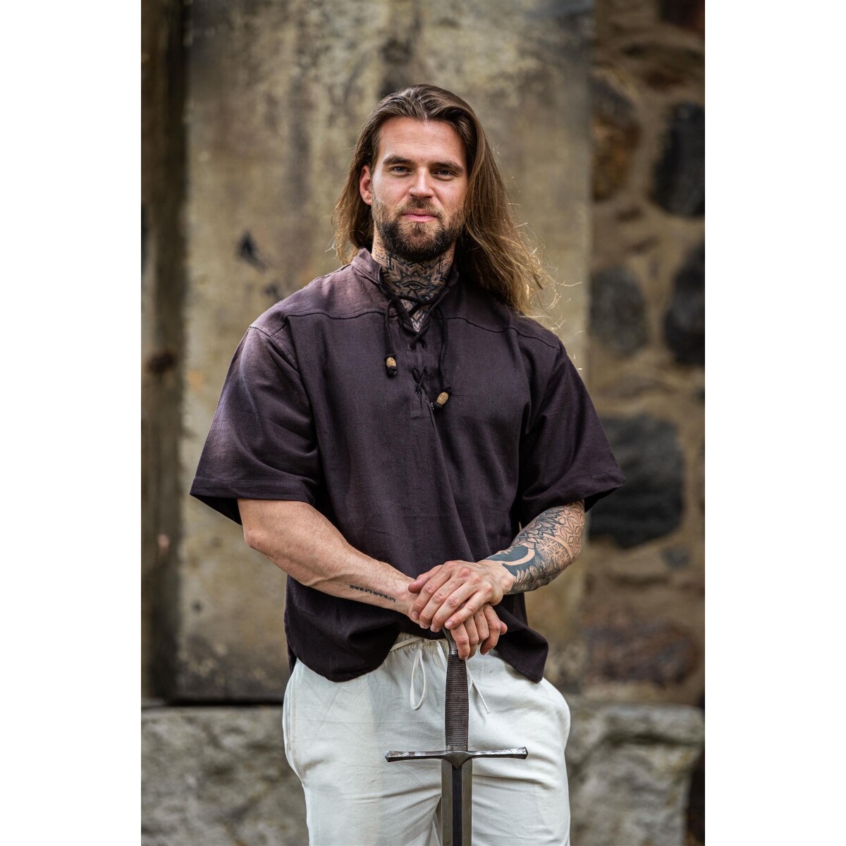 Camisa medieval Erik manga corta marrón