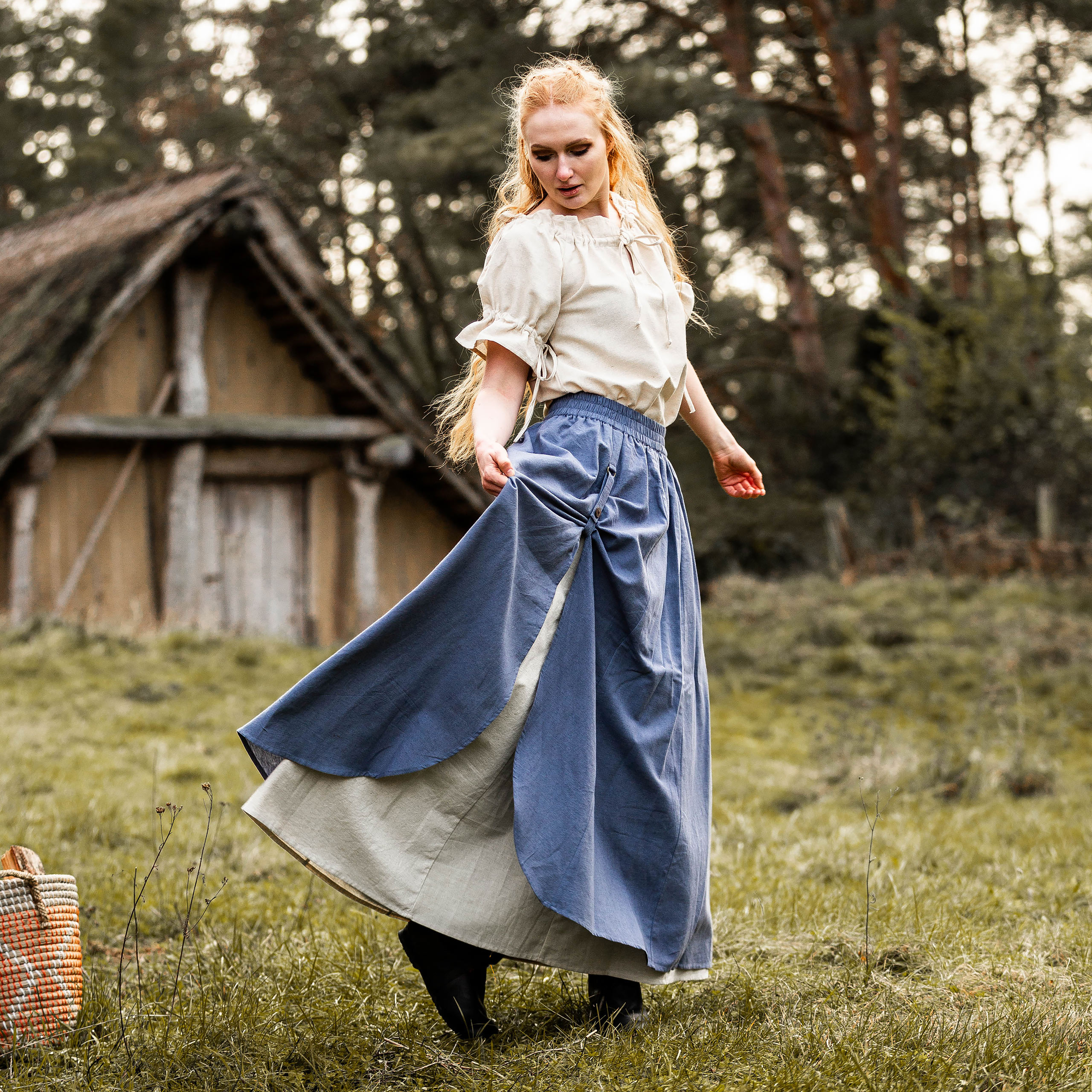 Medieval Skirt Double Layer Blue-Beige