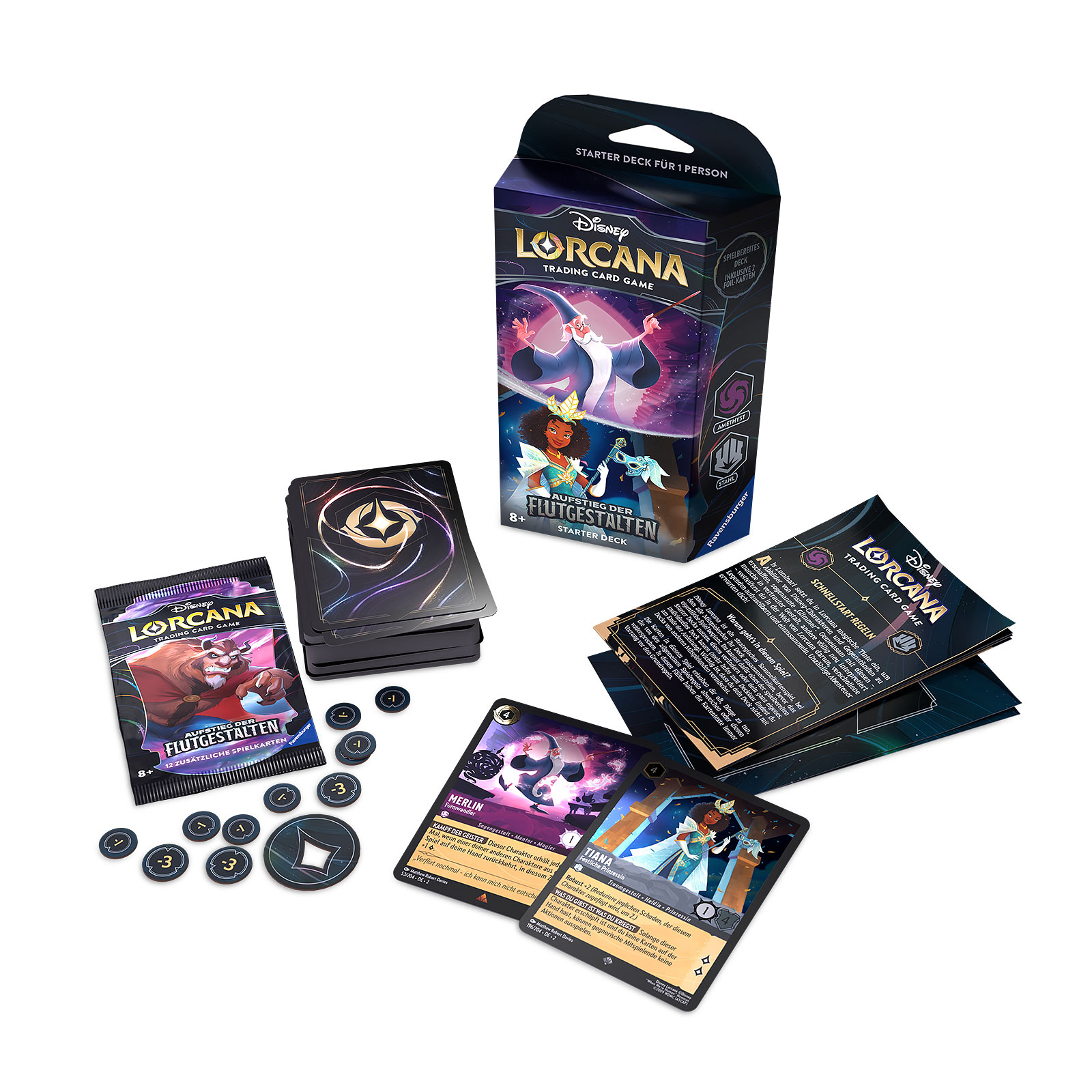 Disney Lorcana Amethyst and Steel Starter Set - Rise of the Tide Shapes Trading Card Game