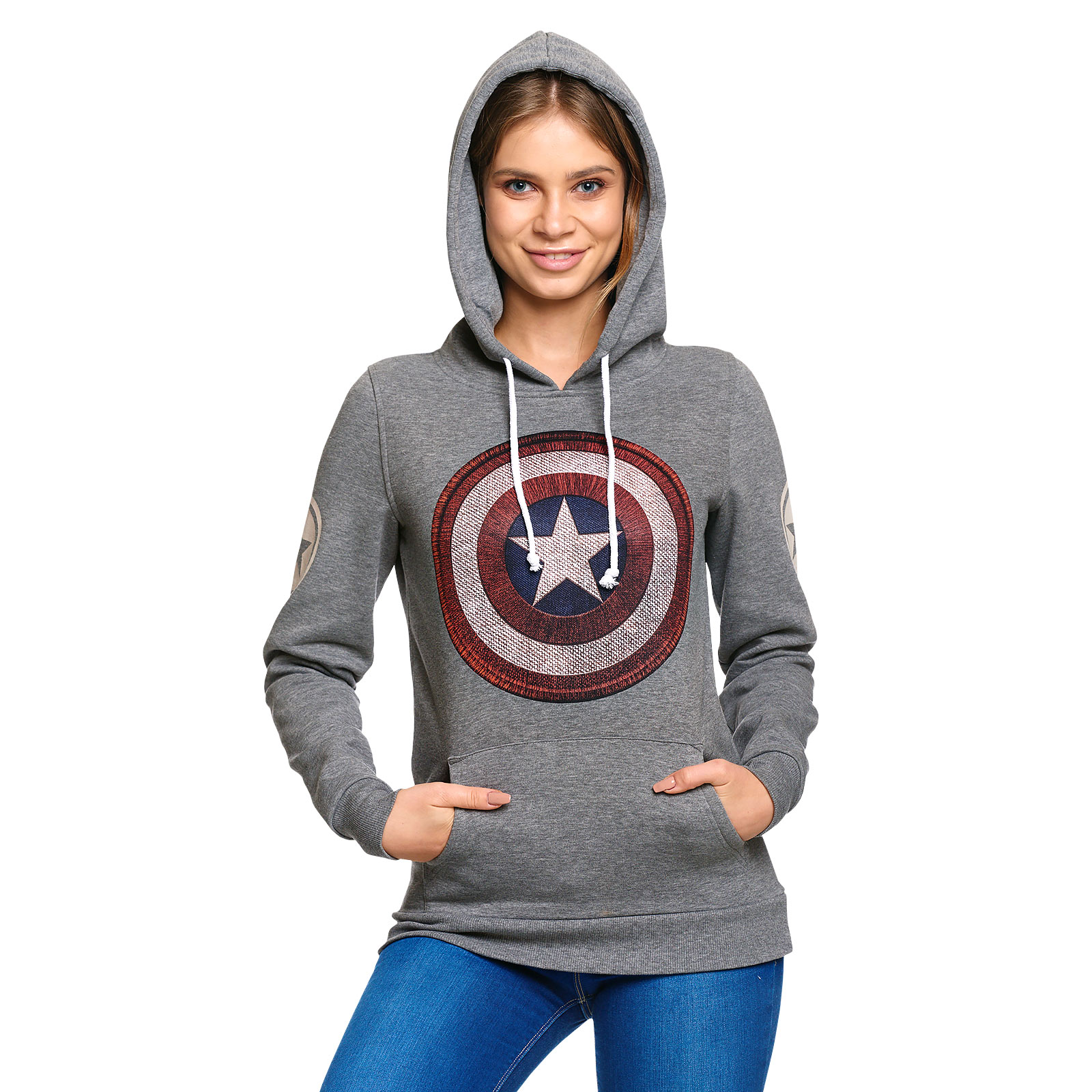 Captain America - Shield Logo Retro Hoodie Damen grau