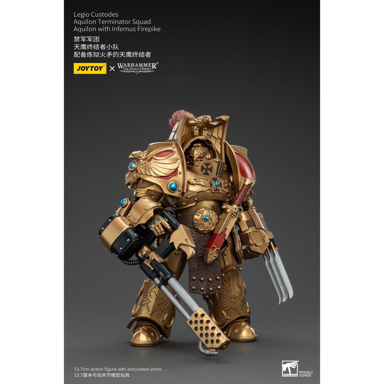 Warhammer The Horus Heresy Figurine articulée 1/18 Legio Custodes Aquilon Terminator Squad Aquilon avec Infernus Firepike 14 cm