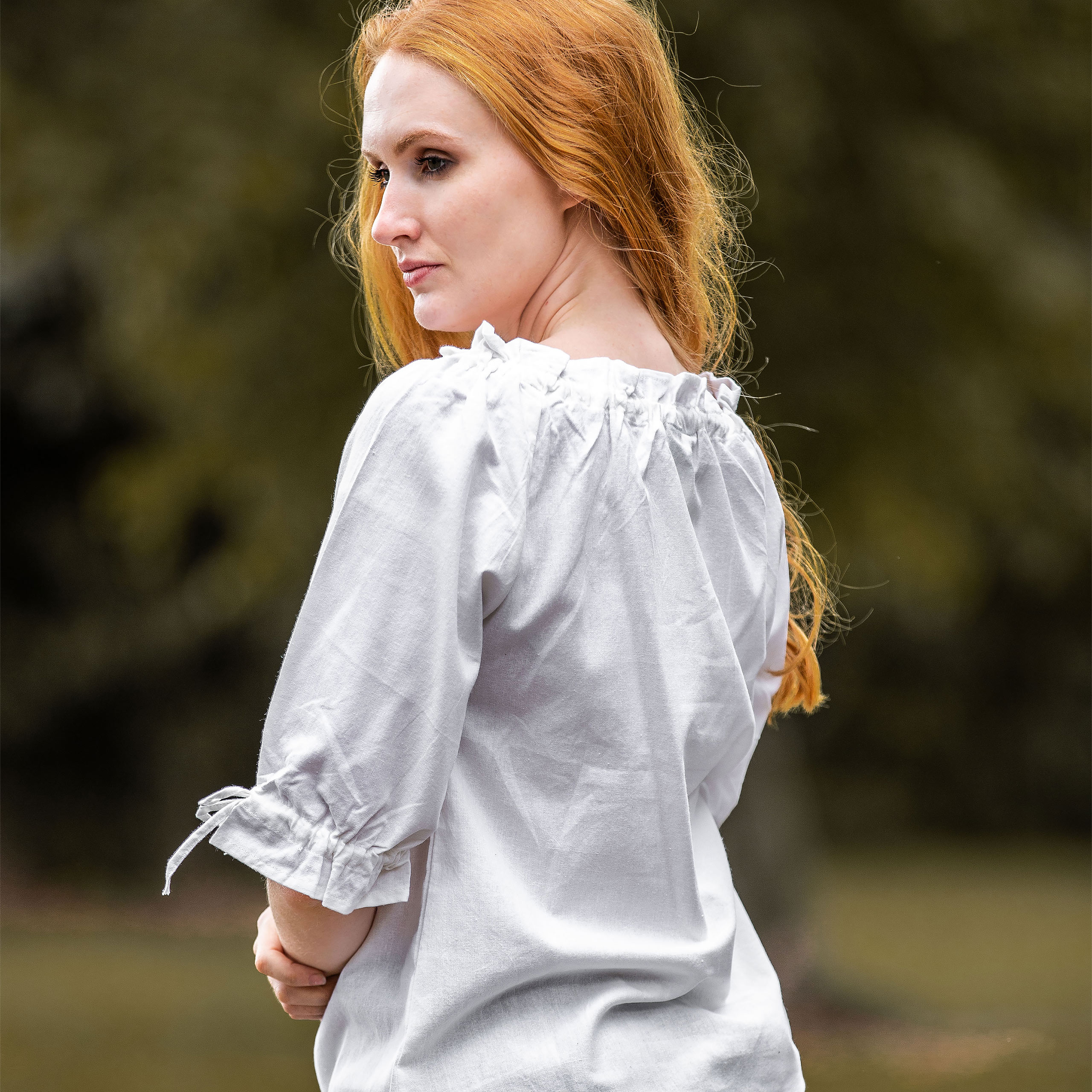 Mittelalter Bluse Halbarm mit Schnürung weiß