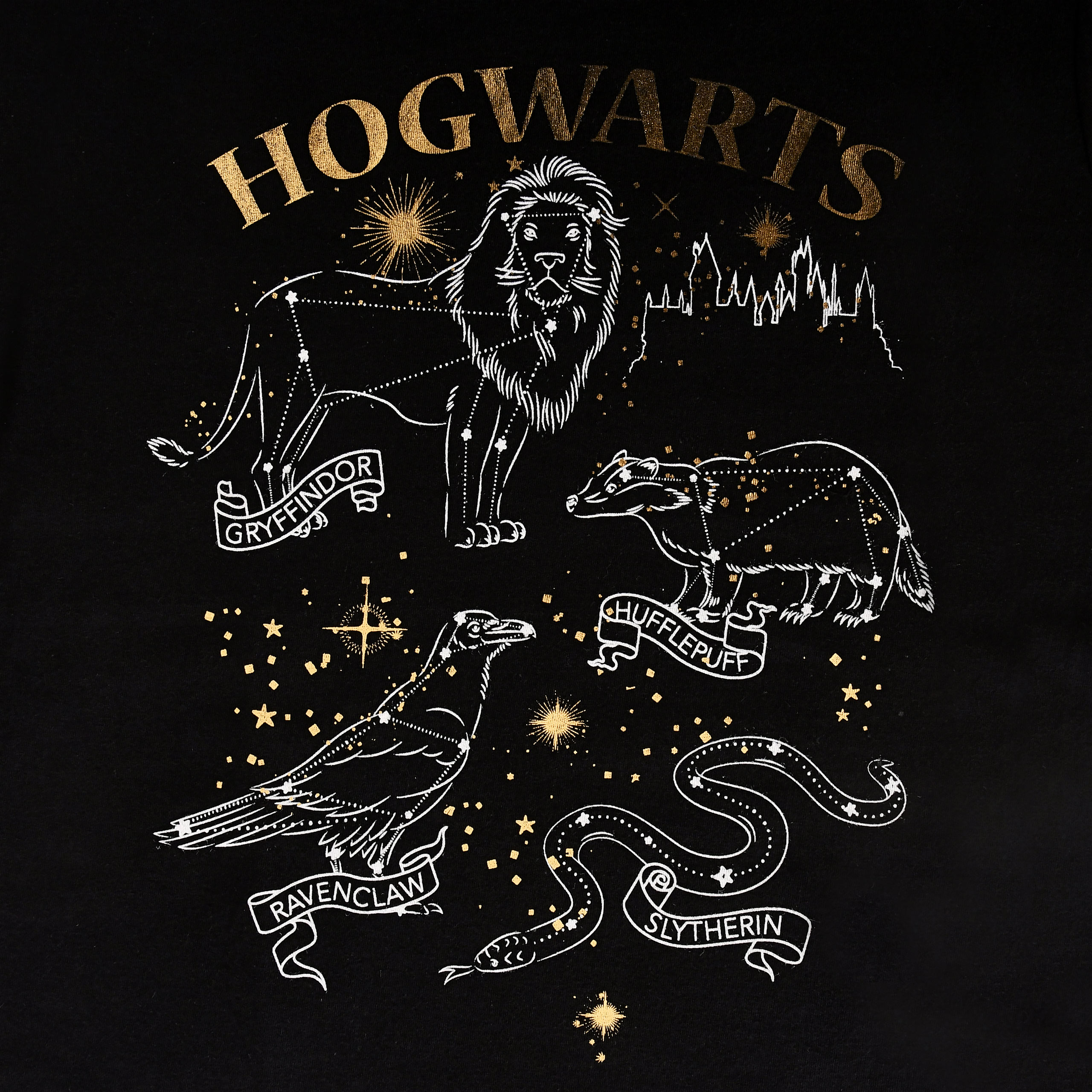 Harry Potter - T-shirt noir avec blason des maisons de Poudlard