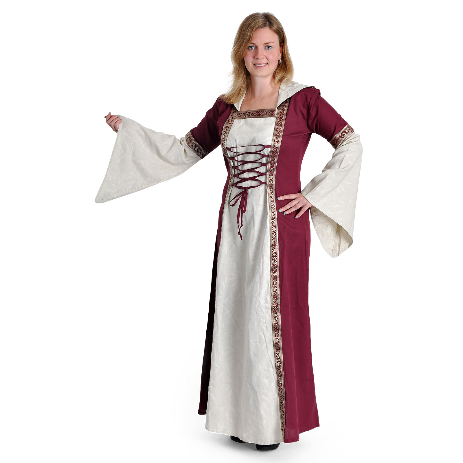 Robe médiévale Brigitta naturel-bordeaux