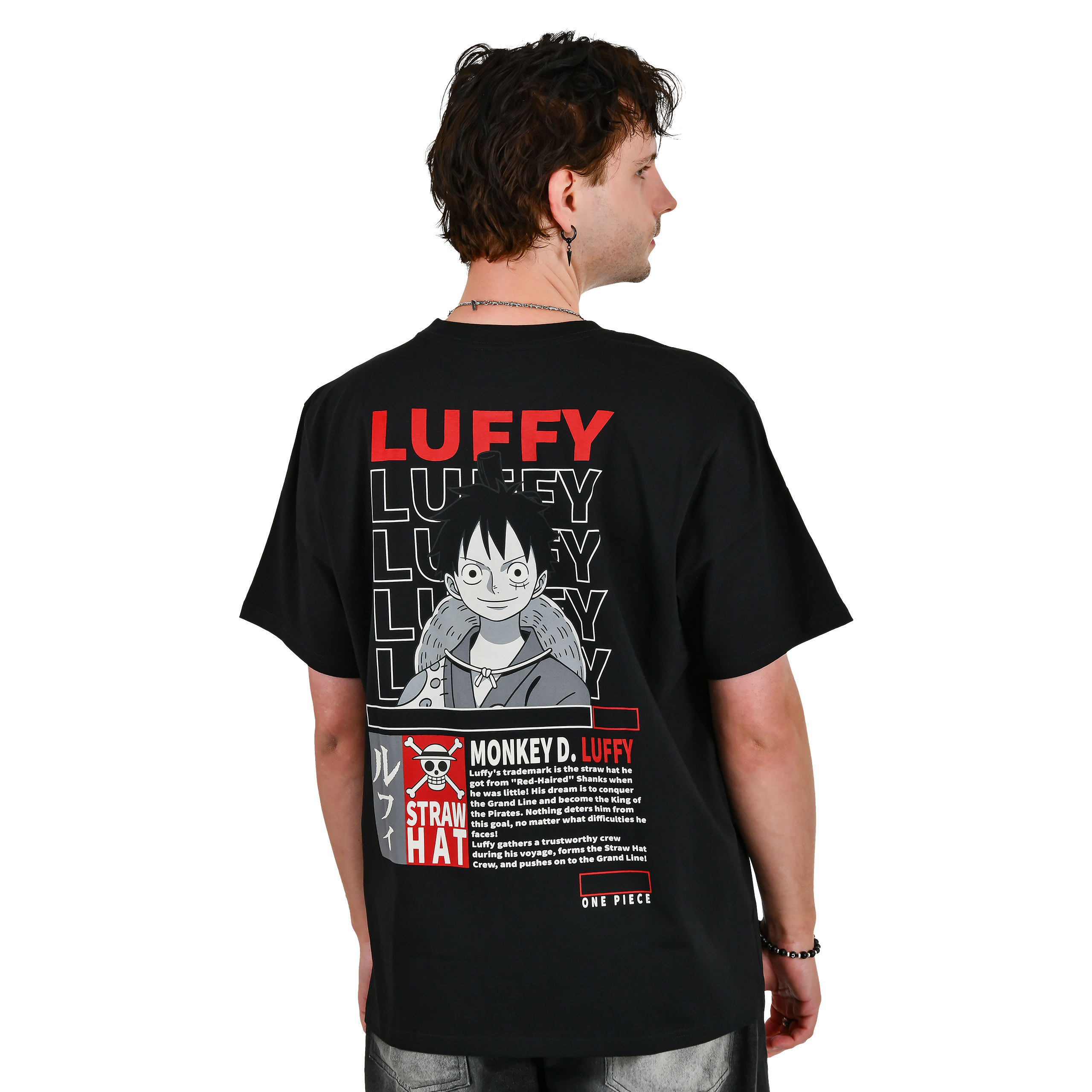 One Piece - oversize’owy T-shirt Monkey D. Luffy czarny