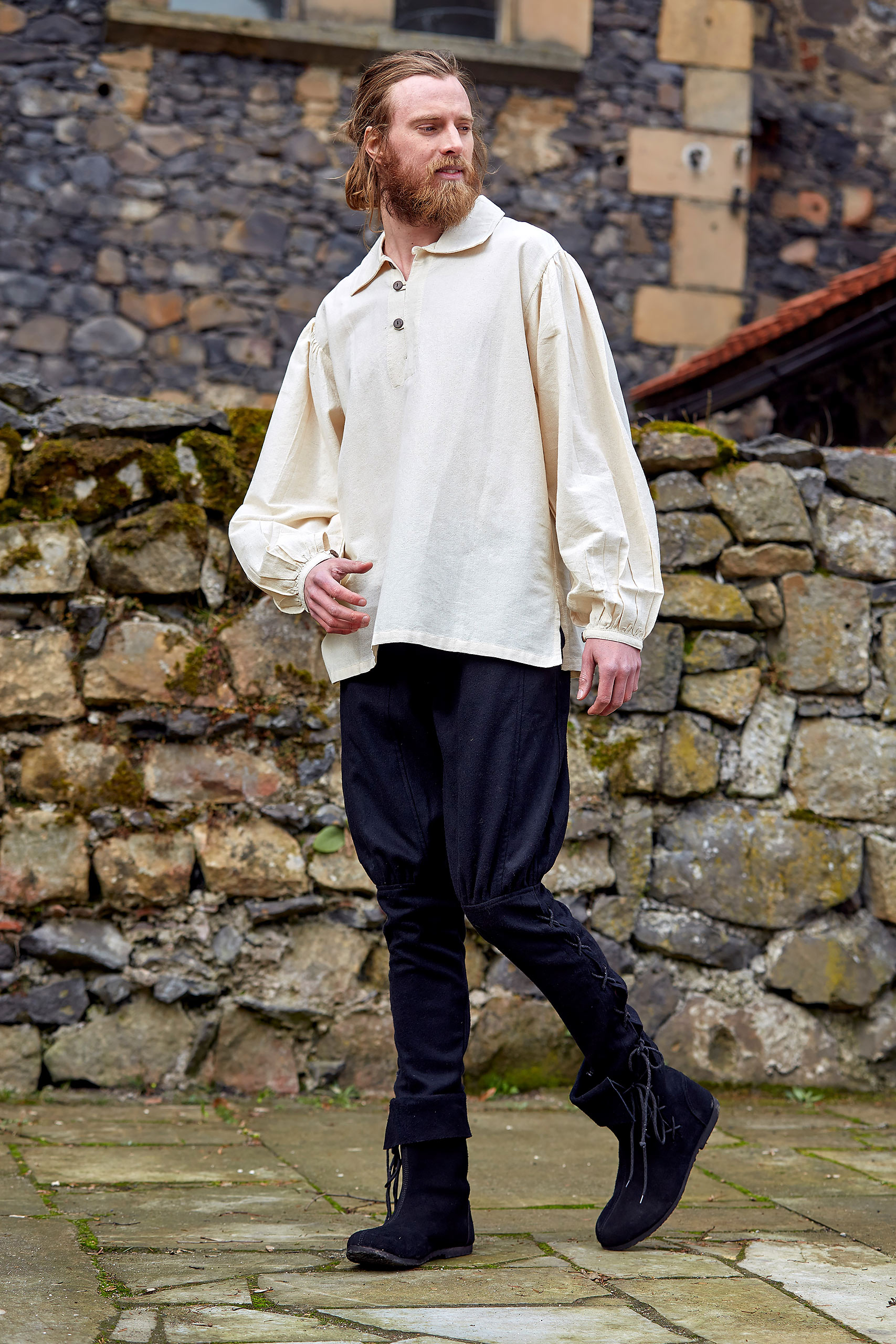Pantalon en laine médiéval avec lacets au bas de la jambe noir