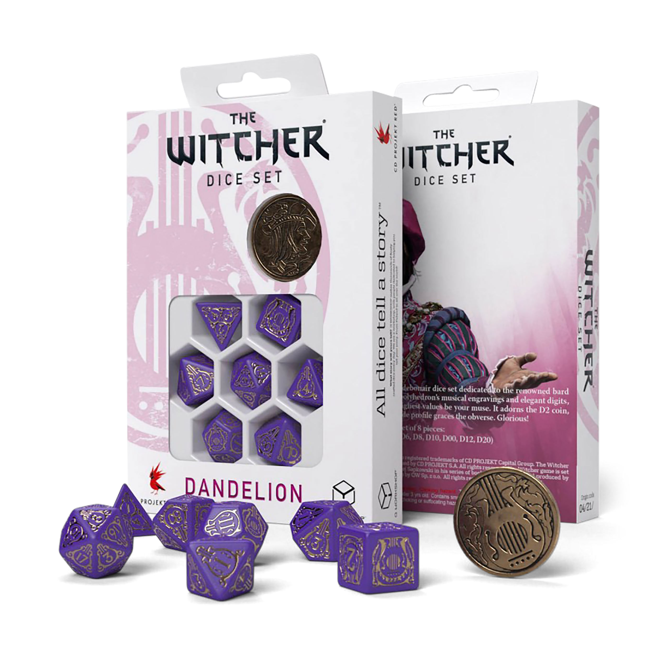 Witcher - Dandelion Viscount de Lettenhove RPG Dice Set 7pc with Collector's Coin