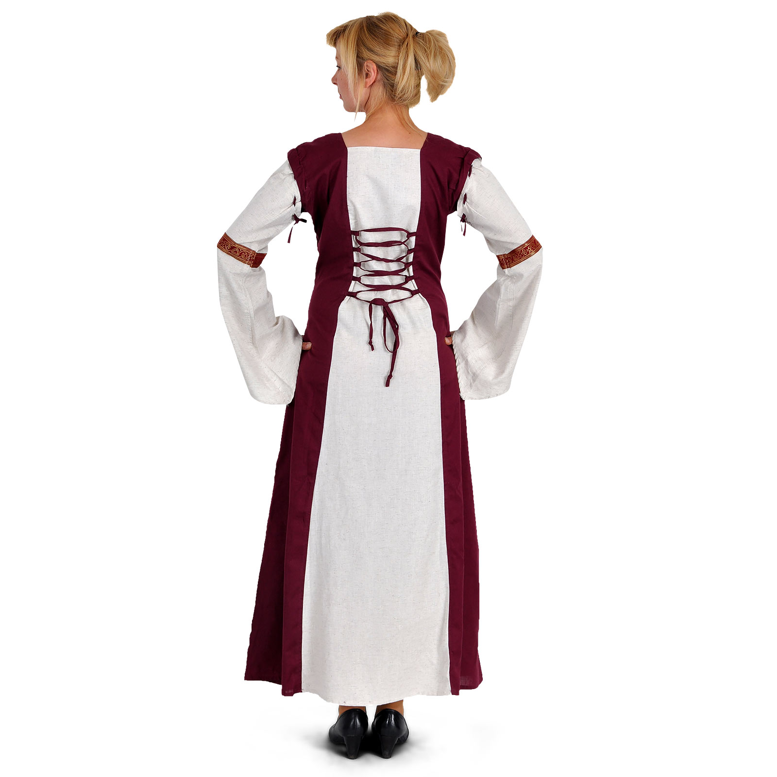 Mittelalter Kleid Applonia mit abnehmbaren Ärmeln natur-bordeaux