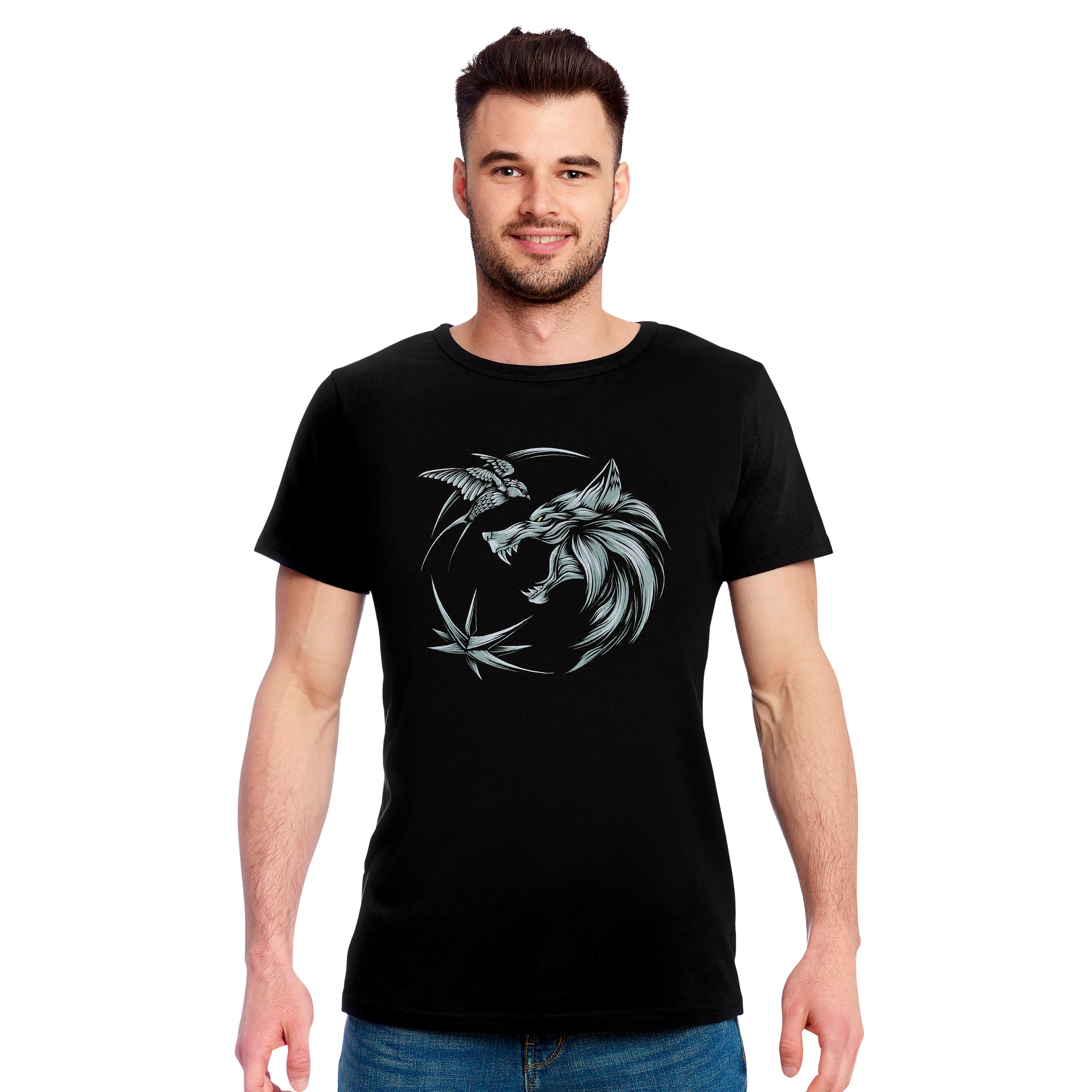 Witcher - T-shirt médaillon du loup noir