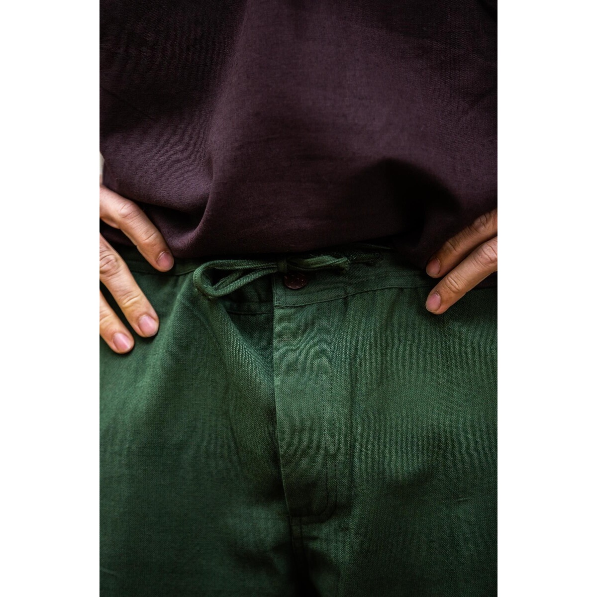 Pantaloni medievali Linhart con allacciatura in vita verde
