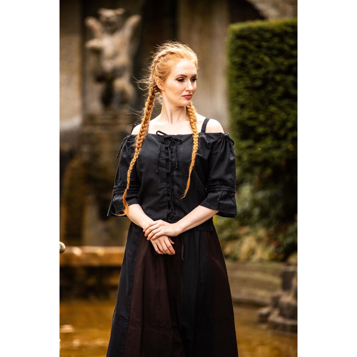 Blusa medievale con spalline Prina nera