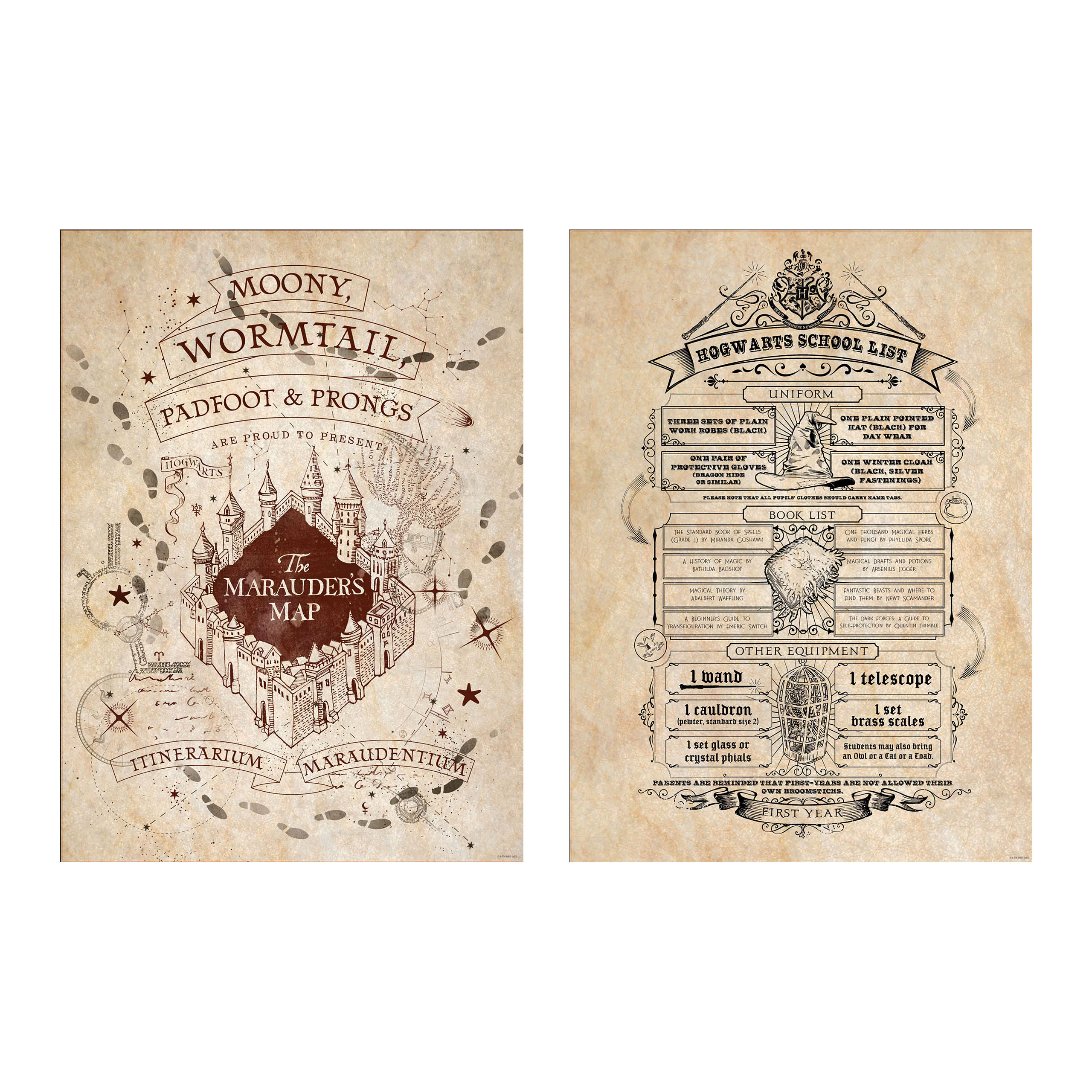 Harry Potter - Marauder's Map and Shopping List Poster 2 Set