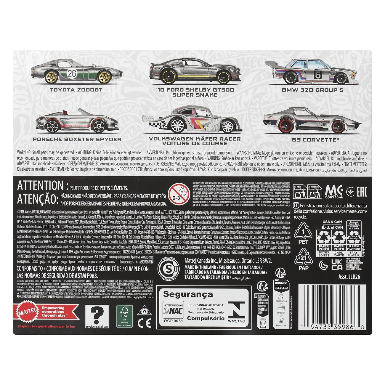 Hot Wheels Silver Series véhicules moulés sous pression 6-pack 1/64 ZAMAC