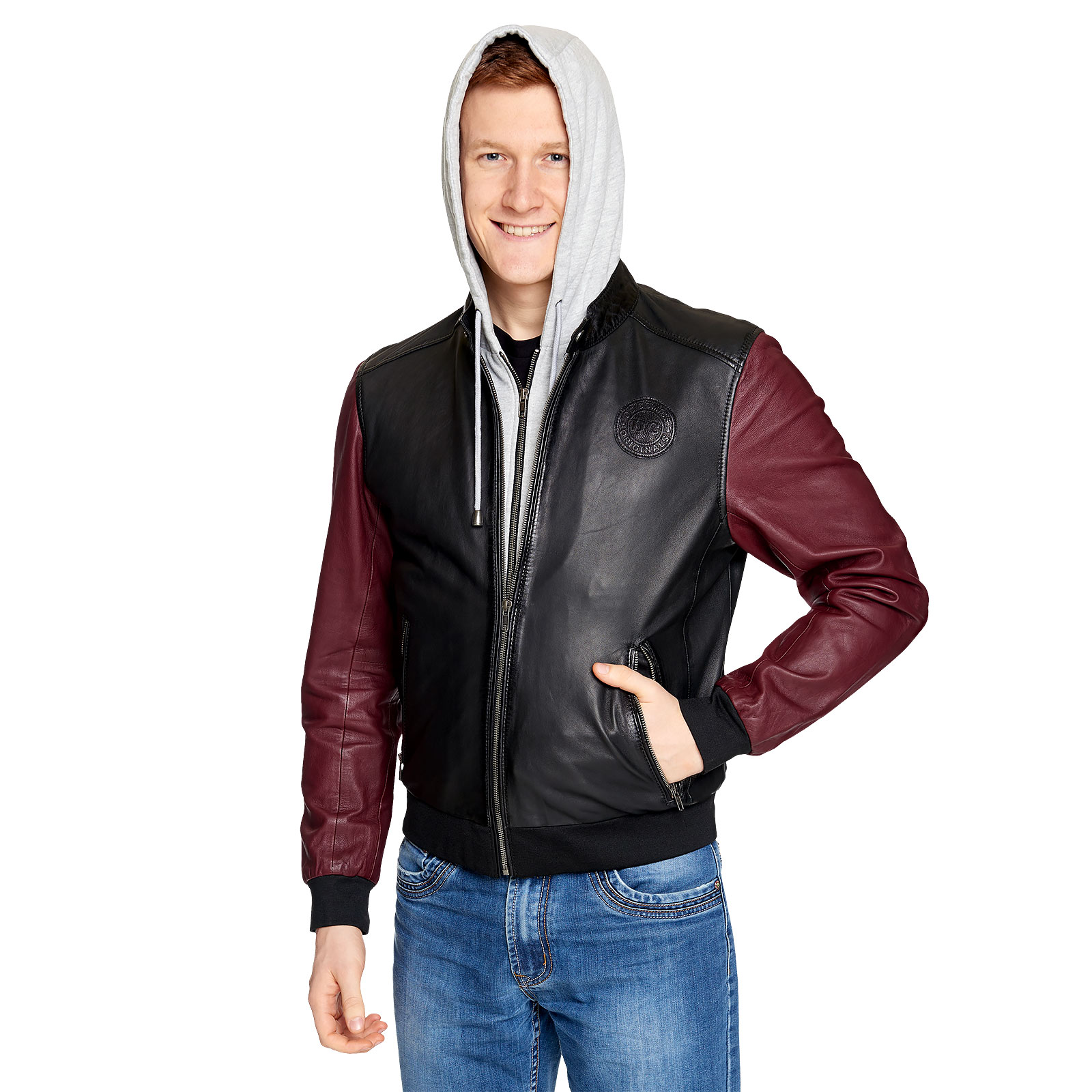 Flash - Logo leather jacket with hood