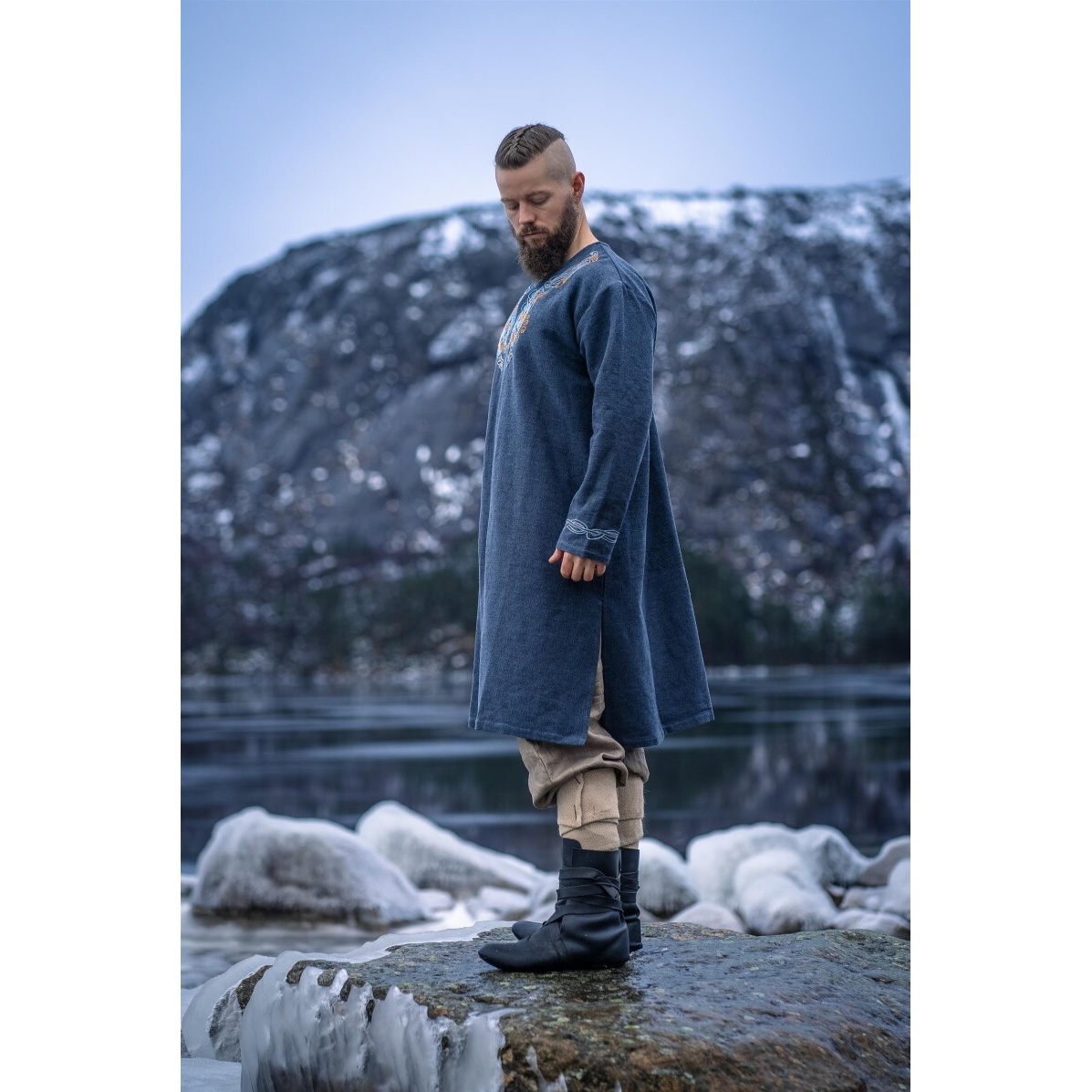 Średniowieczna tunika wikingów Snorri szaroniebieska