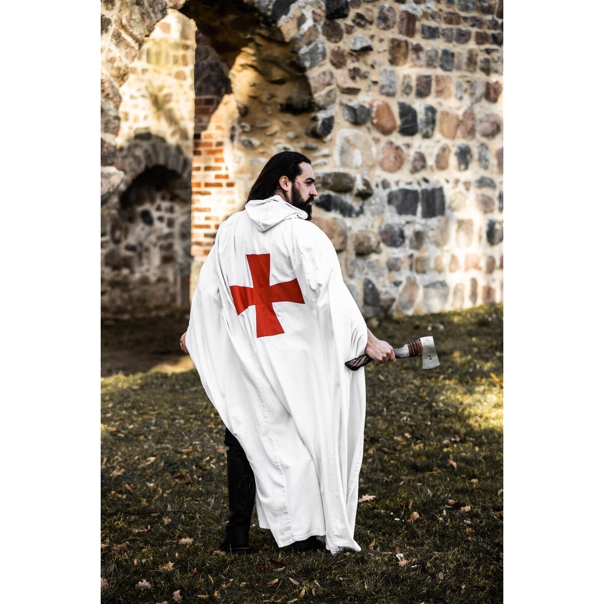 Capa medieval del caballero templario Arnulf blanco-rojo
