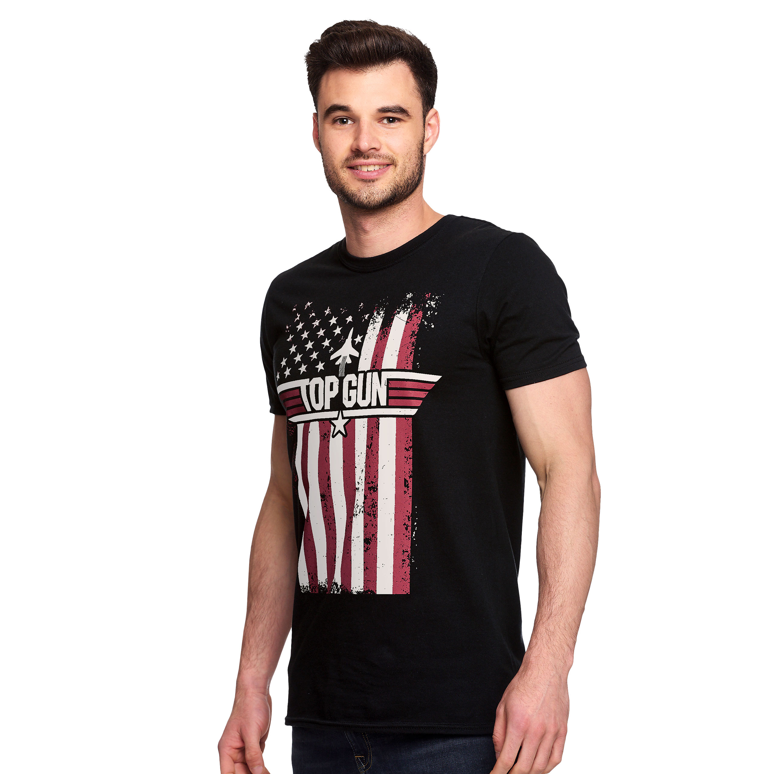 Top Gun - T-Shirt Drapeau Délavé Noir